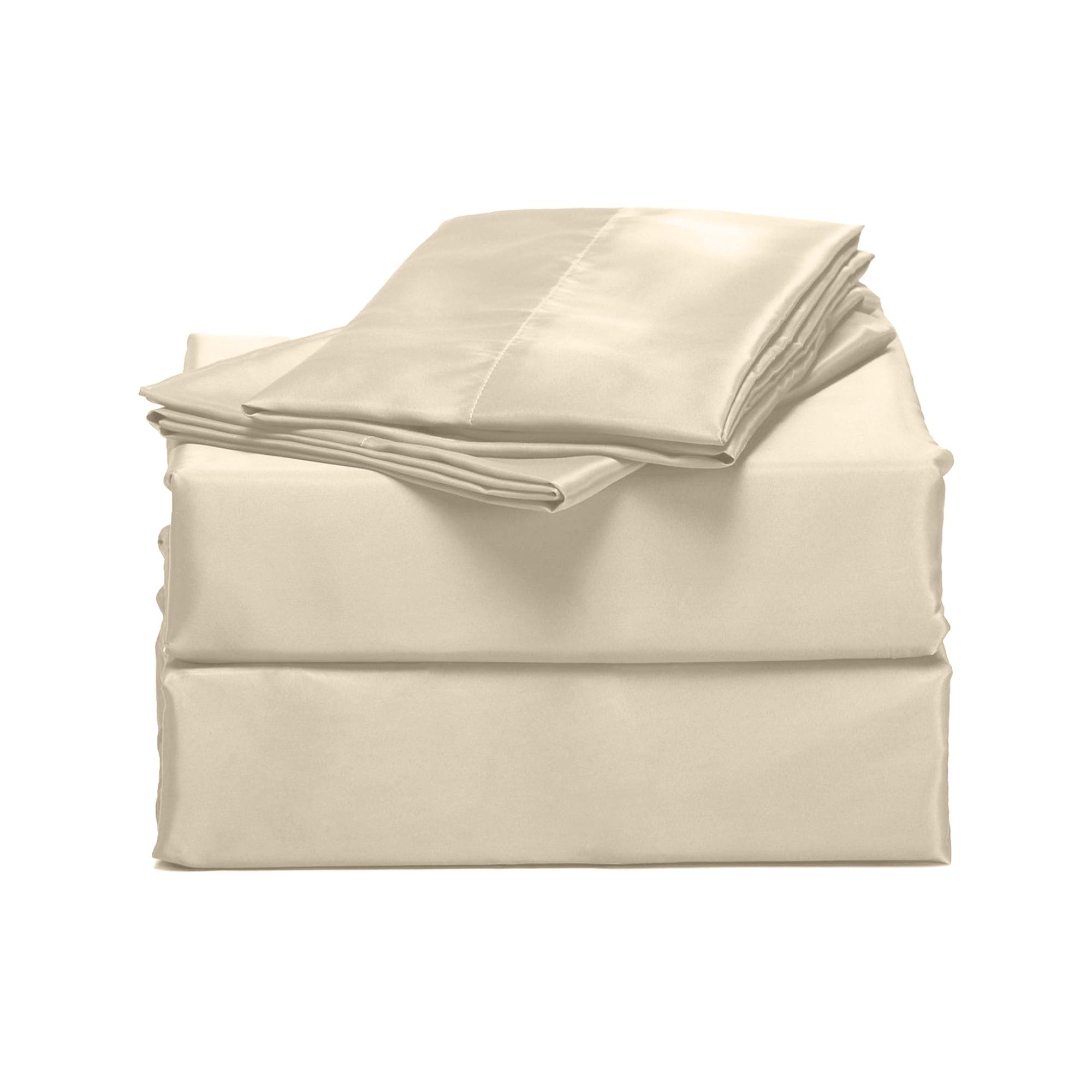 Silky Satin Bed Sheet Set 4-Piece (Ivory, Queen)