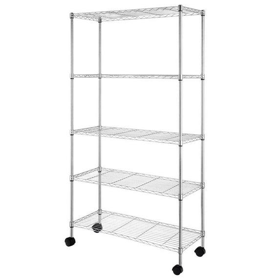 Silver 5-Tier Heavy Duty Metal Garage Storage Shelving Unit