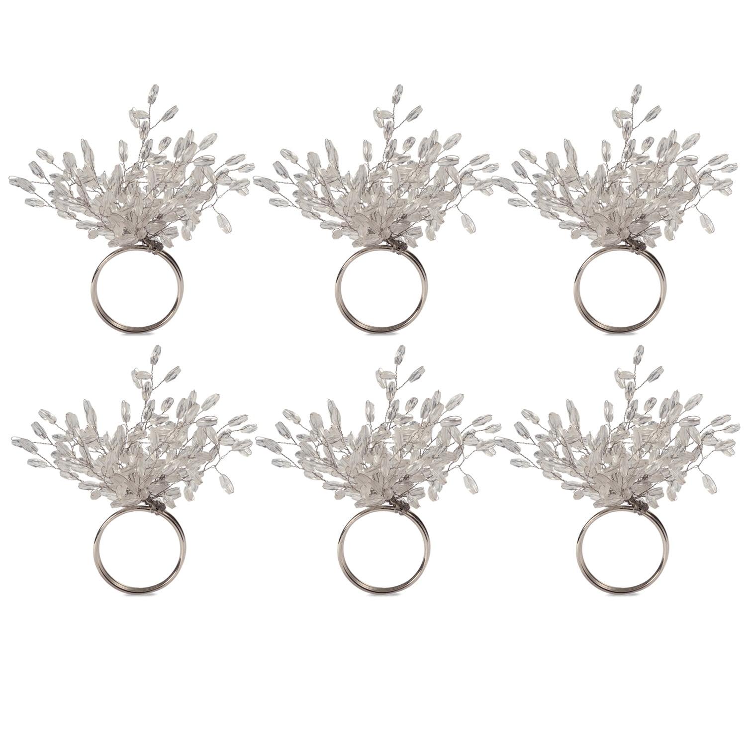 Silver Beaded Starburst Napkin Ring Set of 6