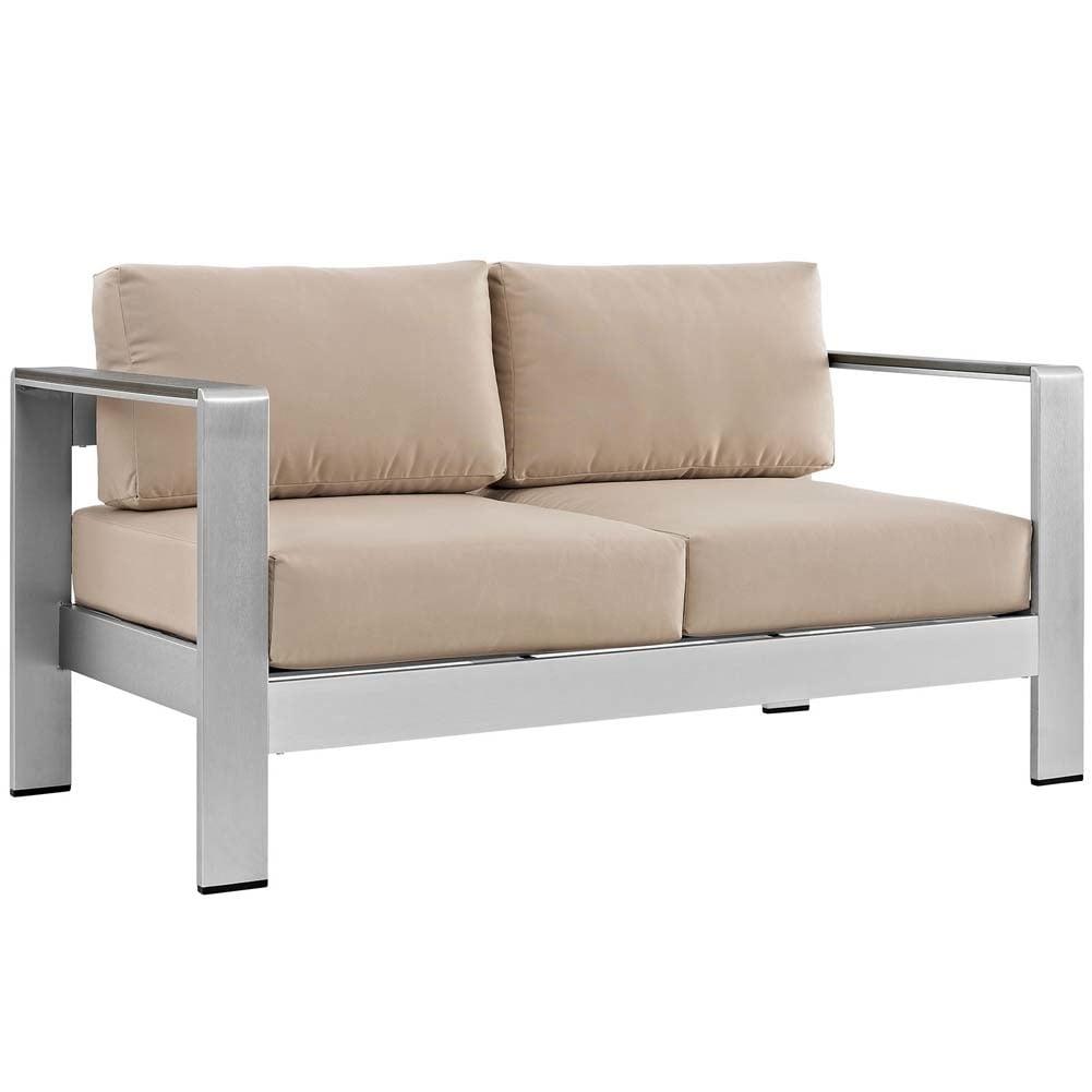 Silver Beige Aluminum Outdoor Patio Loveseat