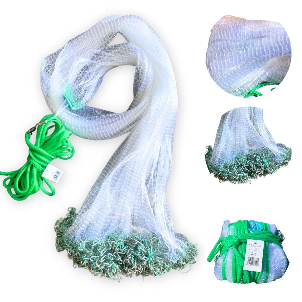 Silver Catch 8' Radius Cast Net Featuring 3/8" Mesh, True Six-Panel Design for Effective Smaller Bait Capture, Durable and Reliable