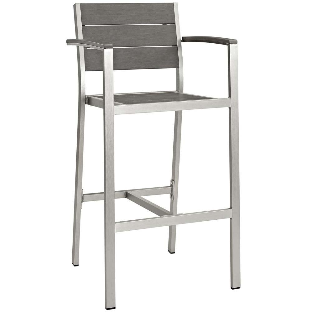 Modway Shore Aluminum Outdoor Patio Bar Stool in Silver Gray