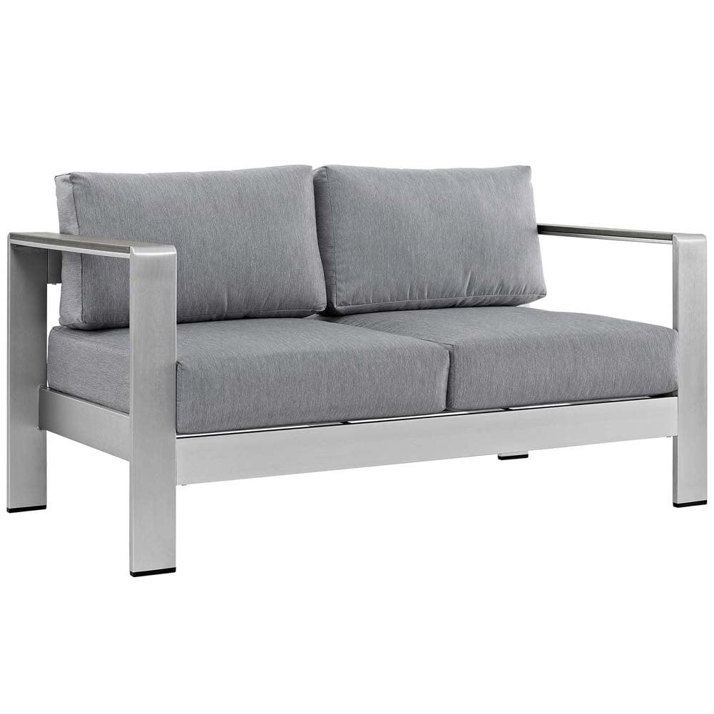 Silver Gray Shore Outdoor Patio Aluminum Loveseat