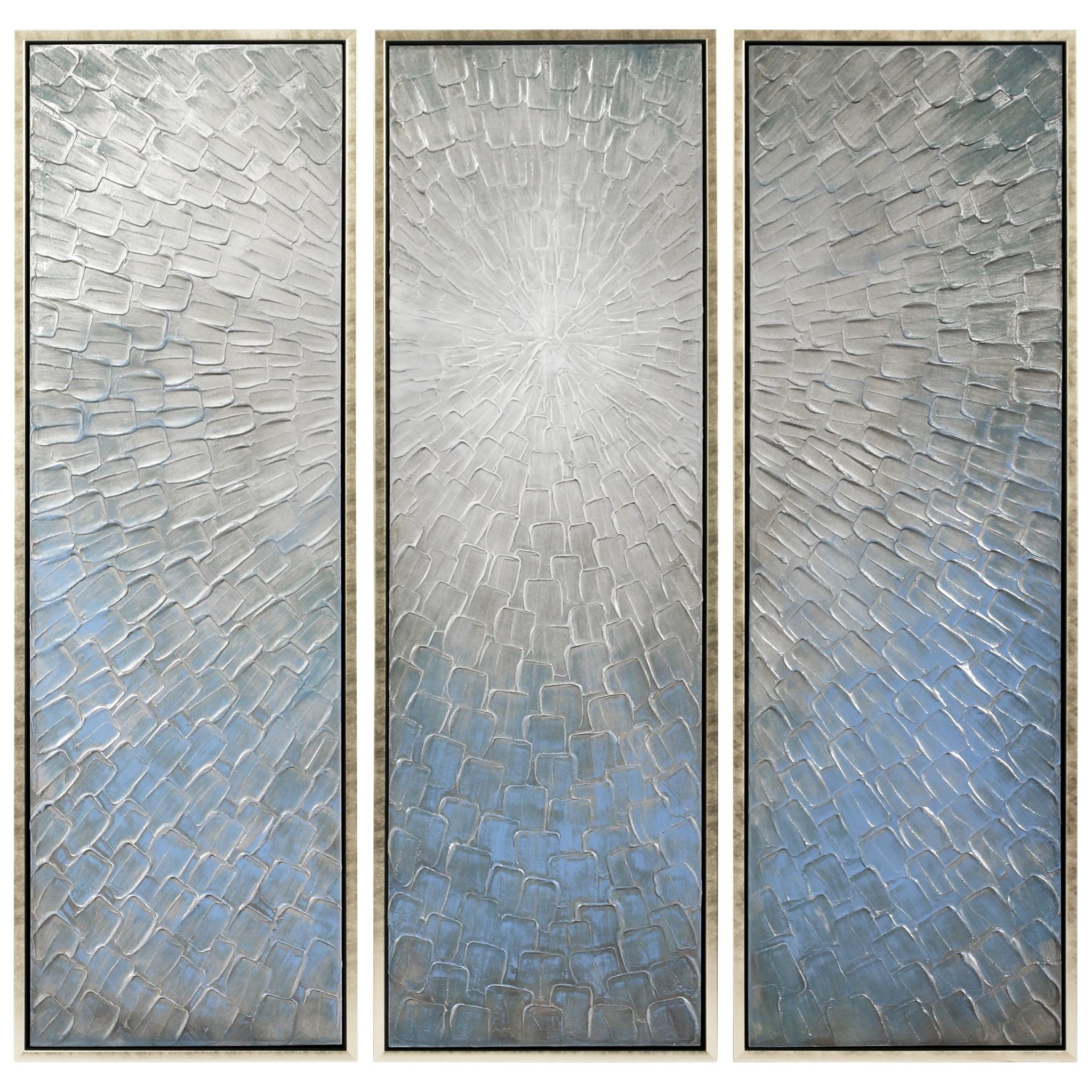 Silver Ice Textured Metallic Hand Painted Canvas Wall Art by Martin Edwards,60" x 20" each