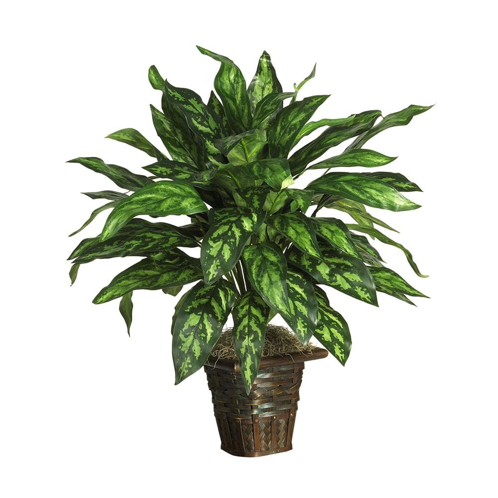 Elegant Outdoor Silk Green Plant in a Wicker Basket