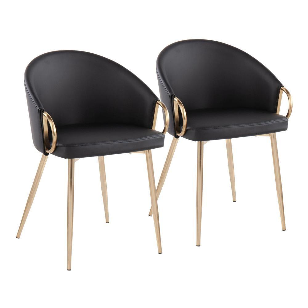 Set of 2 Claire Dining Chairs Gold/Black Faux Leather - LumiSource: Upholstered Kitchen Armchairs, Steel Frame, Foam Padding