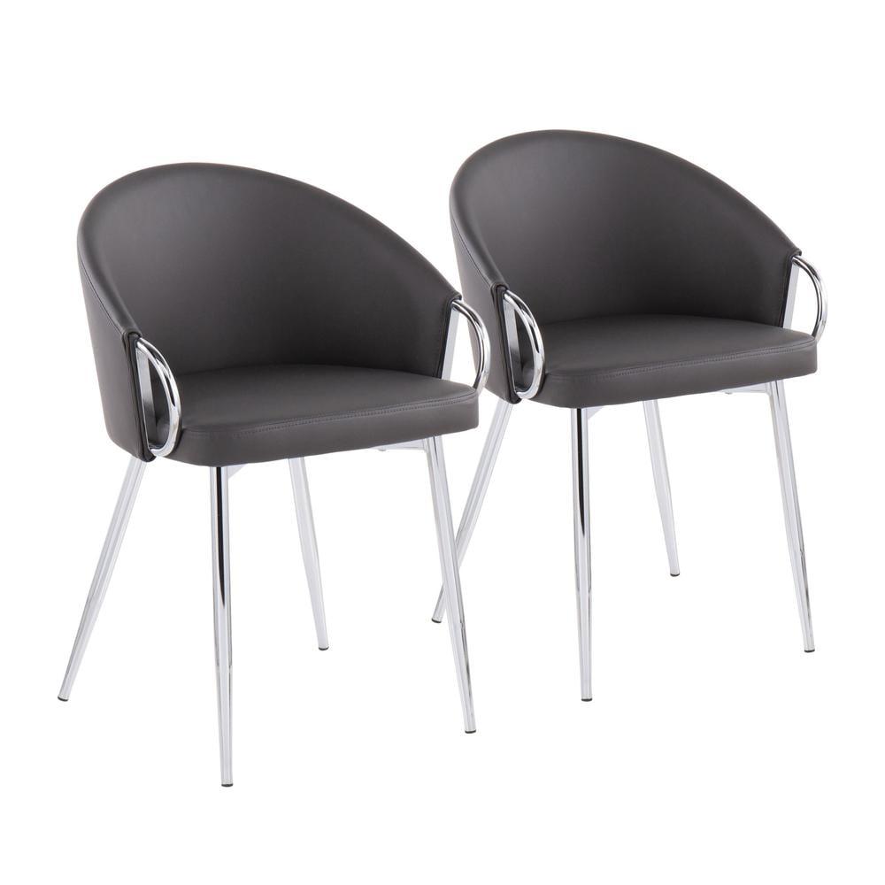 Silver Orchid  Battista Upholstered Chair - Set of 2 Grey Faux Leather/Chrome Metal