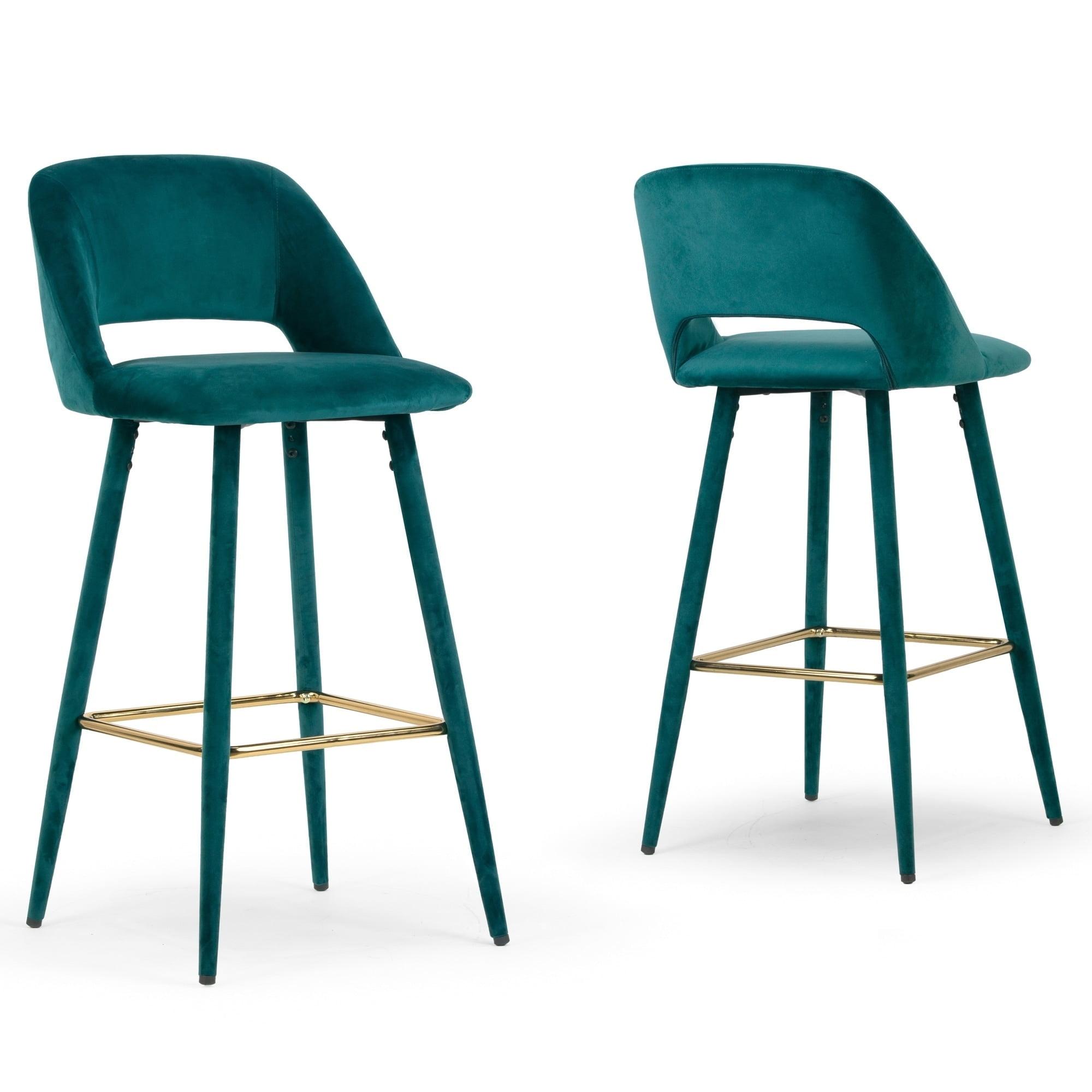 Silver Orchid  Dempster Teal Velvet Barstool (Set of 2)