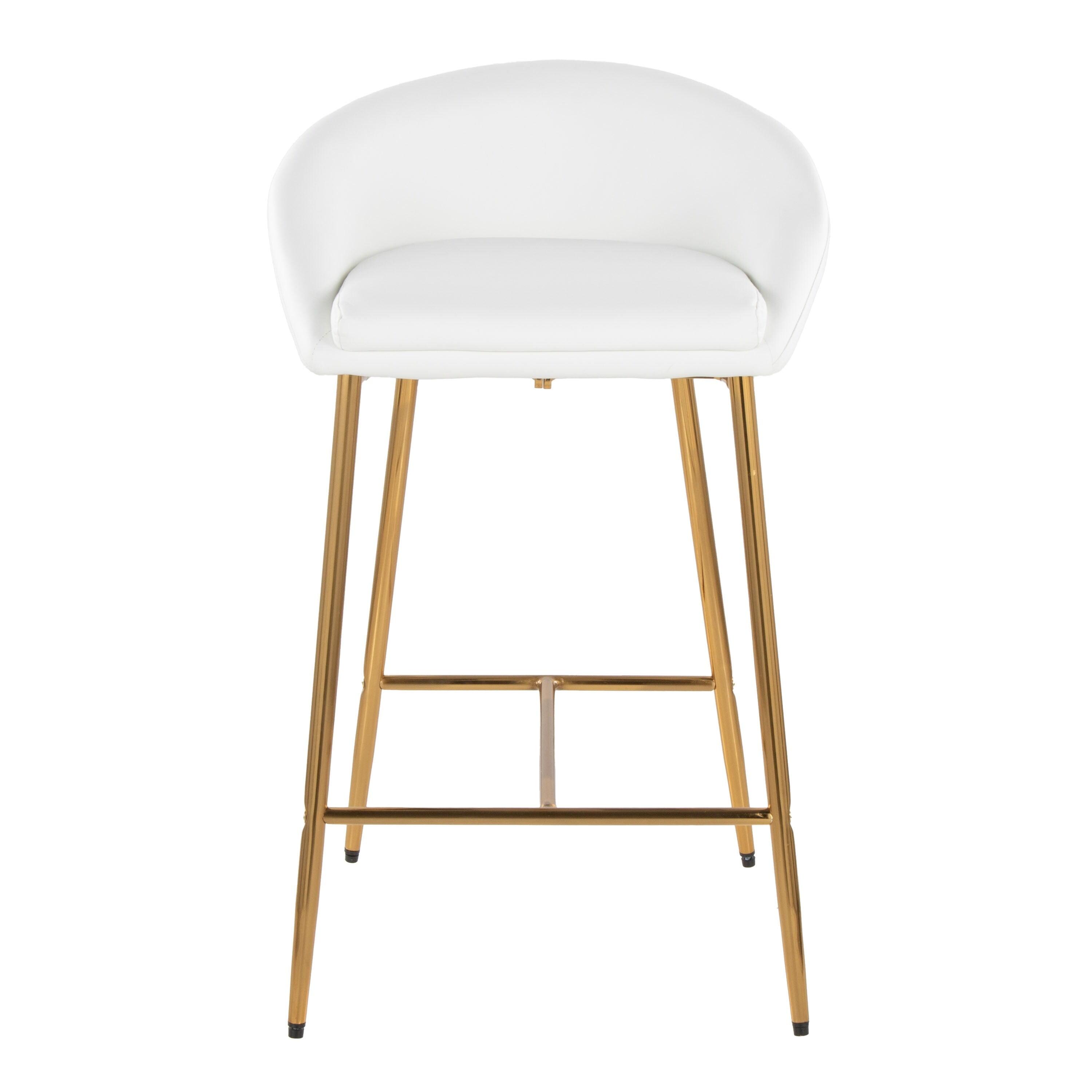 LumiSource Set of 2 26" Matisse Glam Counter Height Barstools Gold Metal Frame/White Faux Leather