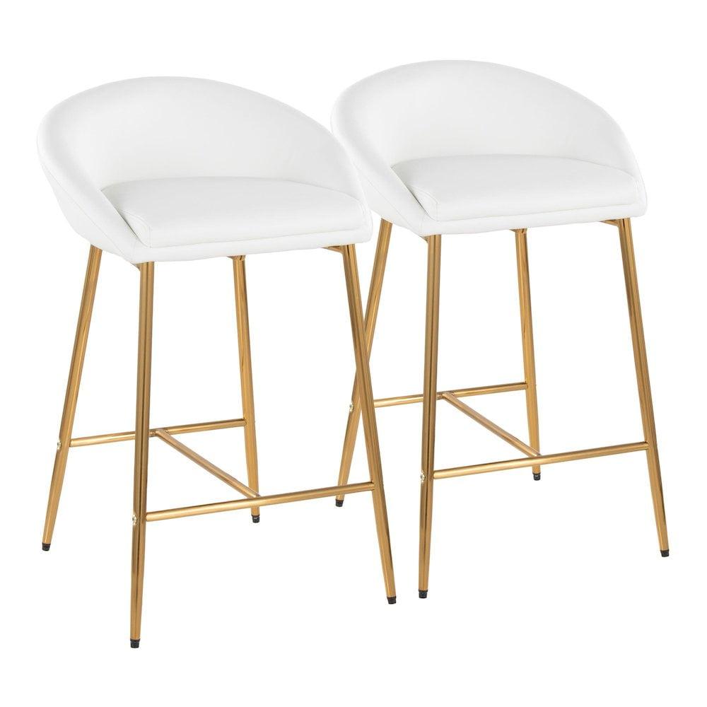 LumiSource Set of 2 26" Matisse Glam Counter Height Barstools Gold Metal Frame/White Faux Leather