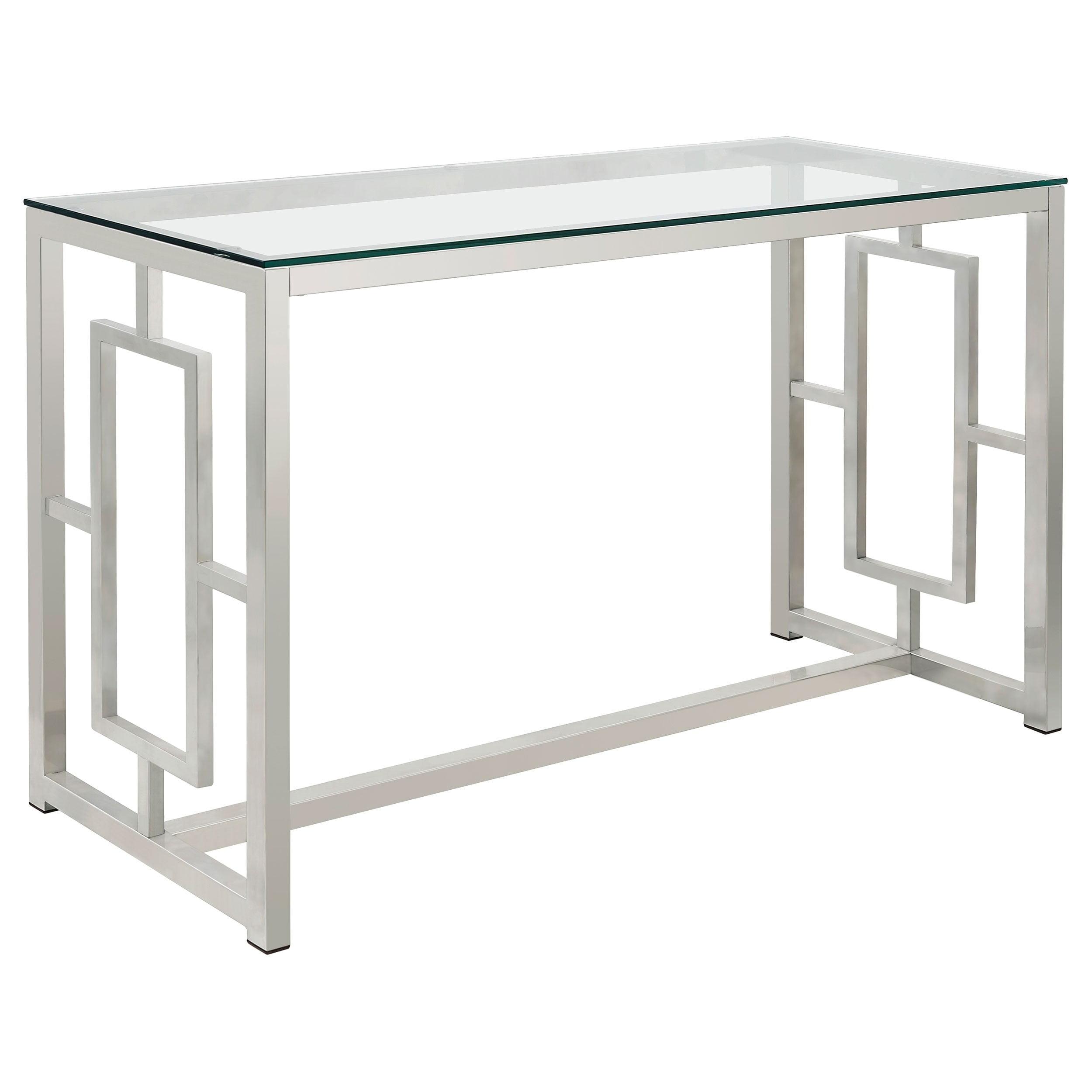 Merced Contemporary Nickel Finish Rectangular Glass Sofa Table