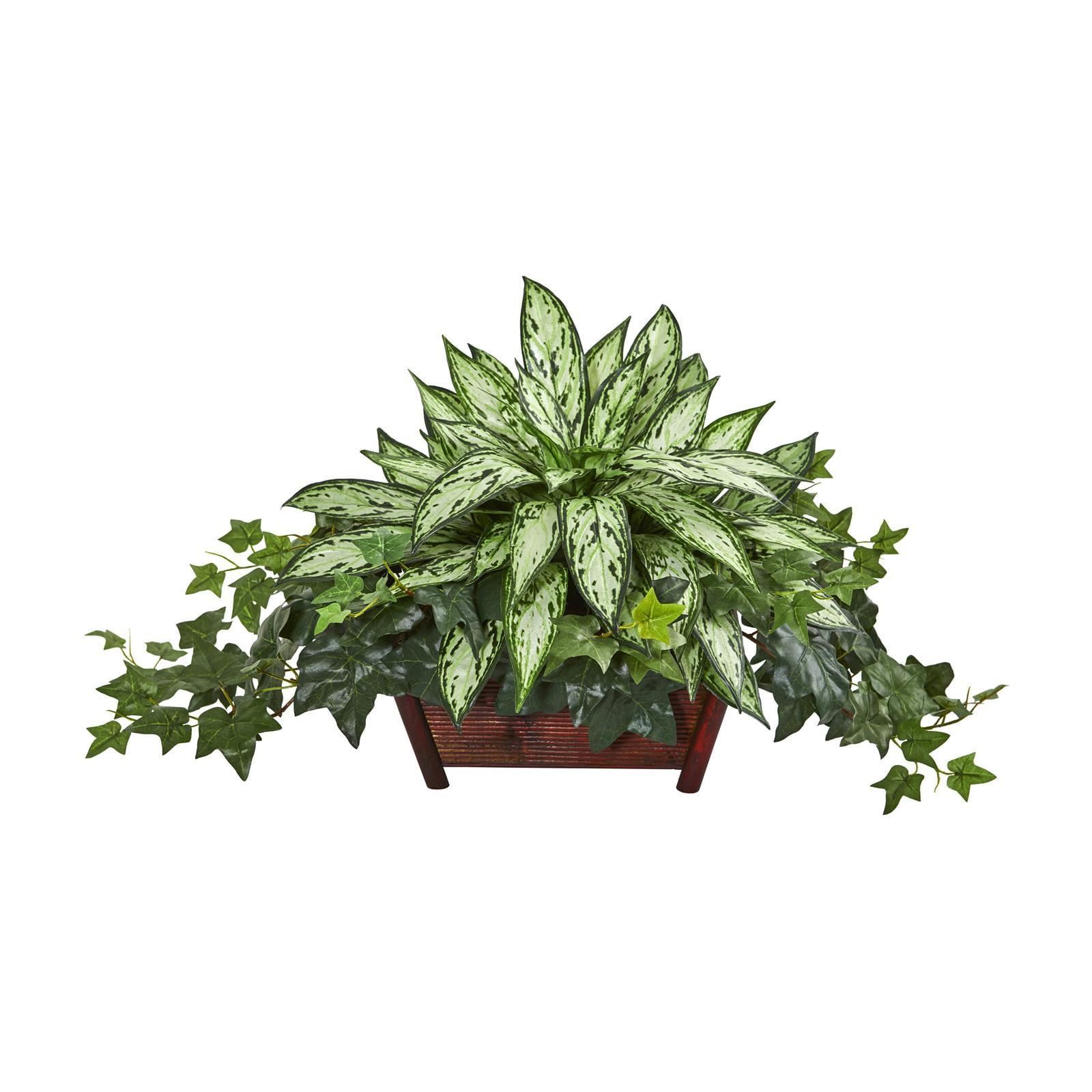 Nearly Natural 17-in Silver Queen and Ivy Artificial Plant in Decorative Planter