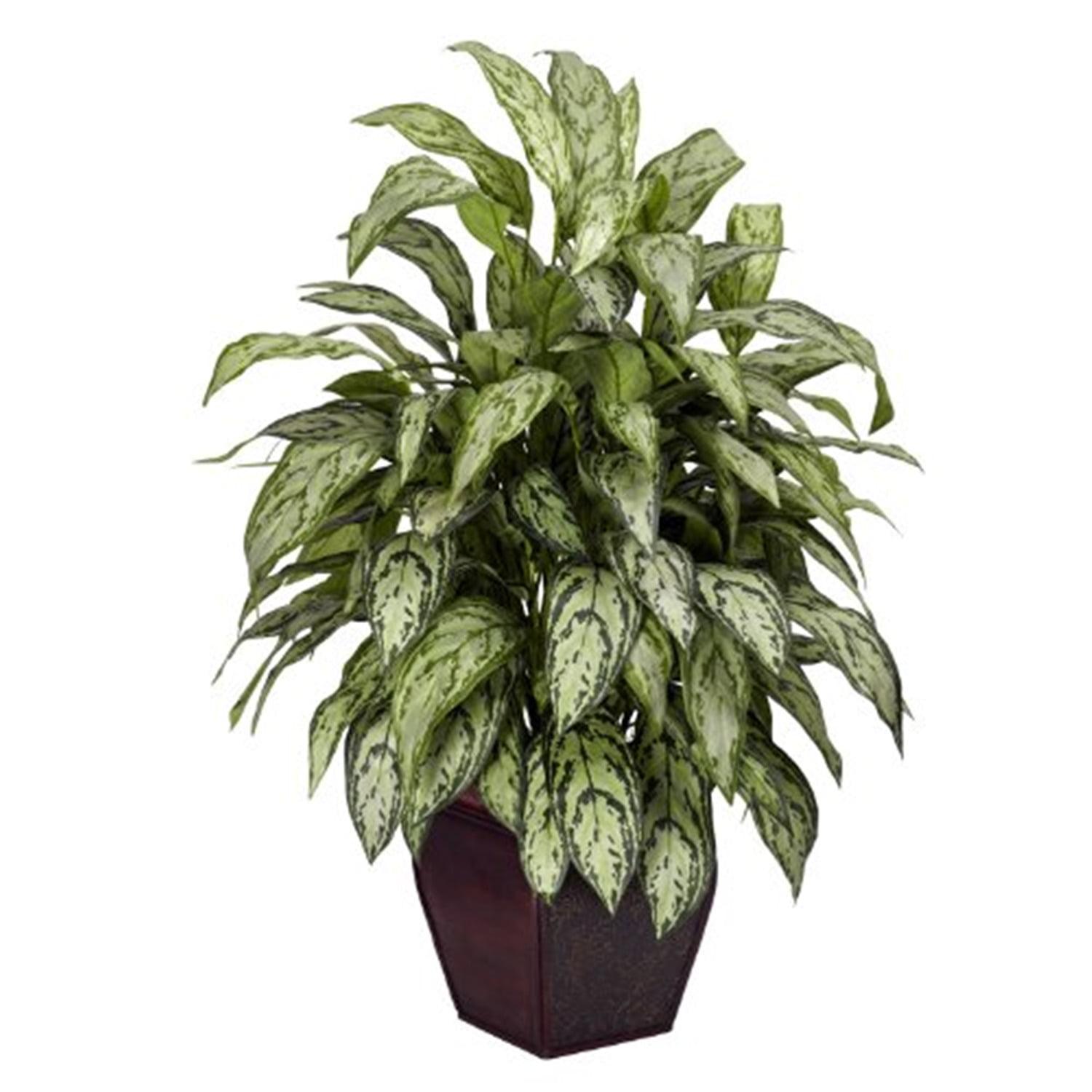 Nearly Natural Silver Queen with Decorative Planter Silk Plant