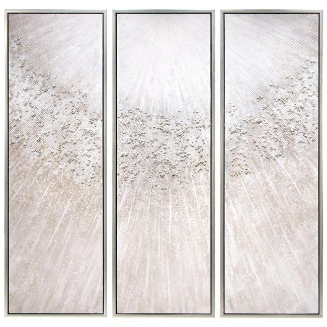 Empire Art Direct Silver Radiant Trio Textured Glitter Hand Painted Framed Canvas Wall Art with Silver Leaf