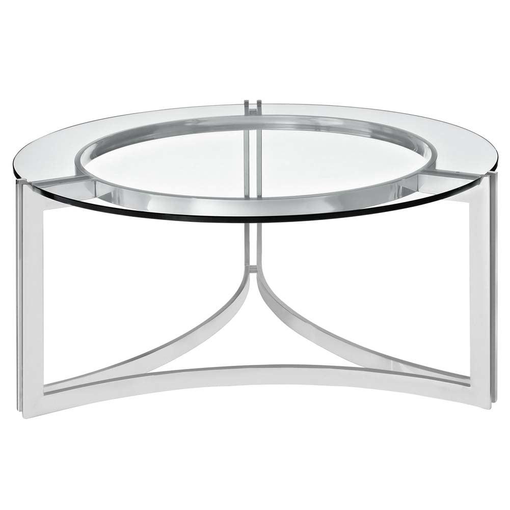 Elegant 31" Round Stainless Steel and Glass Coffee Table