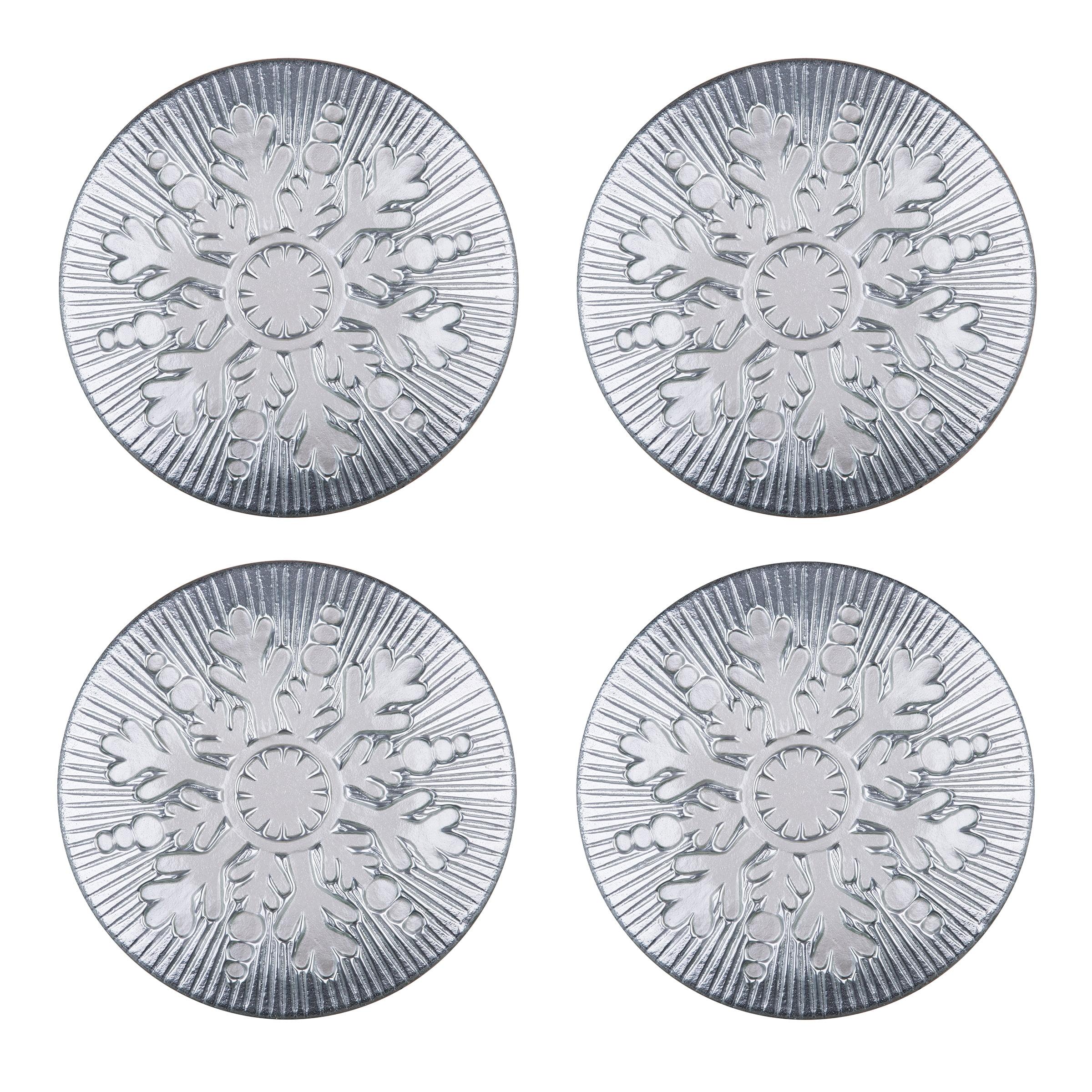 Silver Glass Snowflake Holiday Plates Set of 4