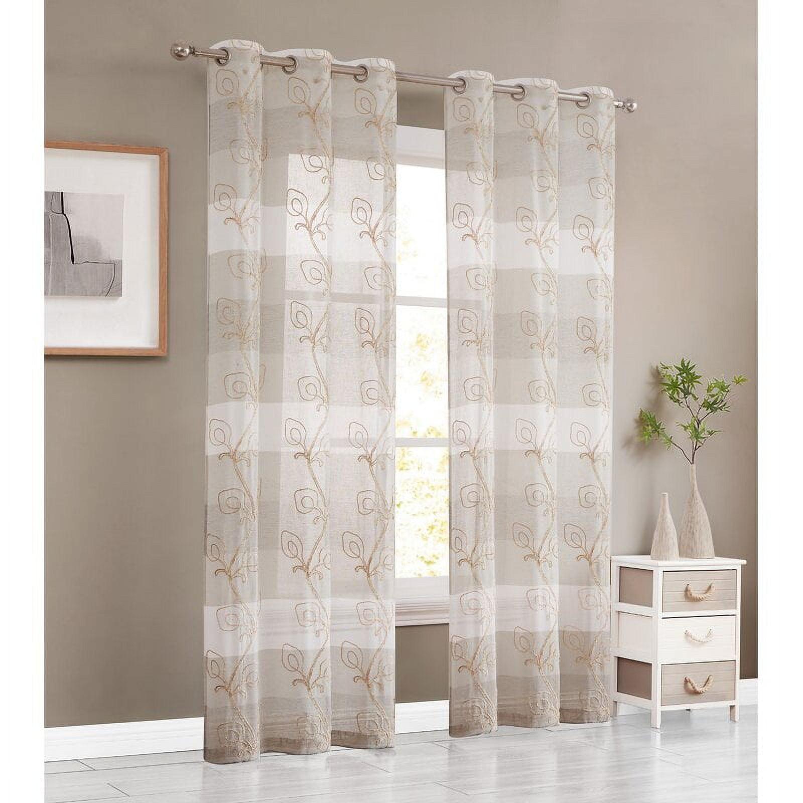 Silvia Embroidered Floral Sheer Linen Grommet Curtain Set