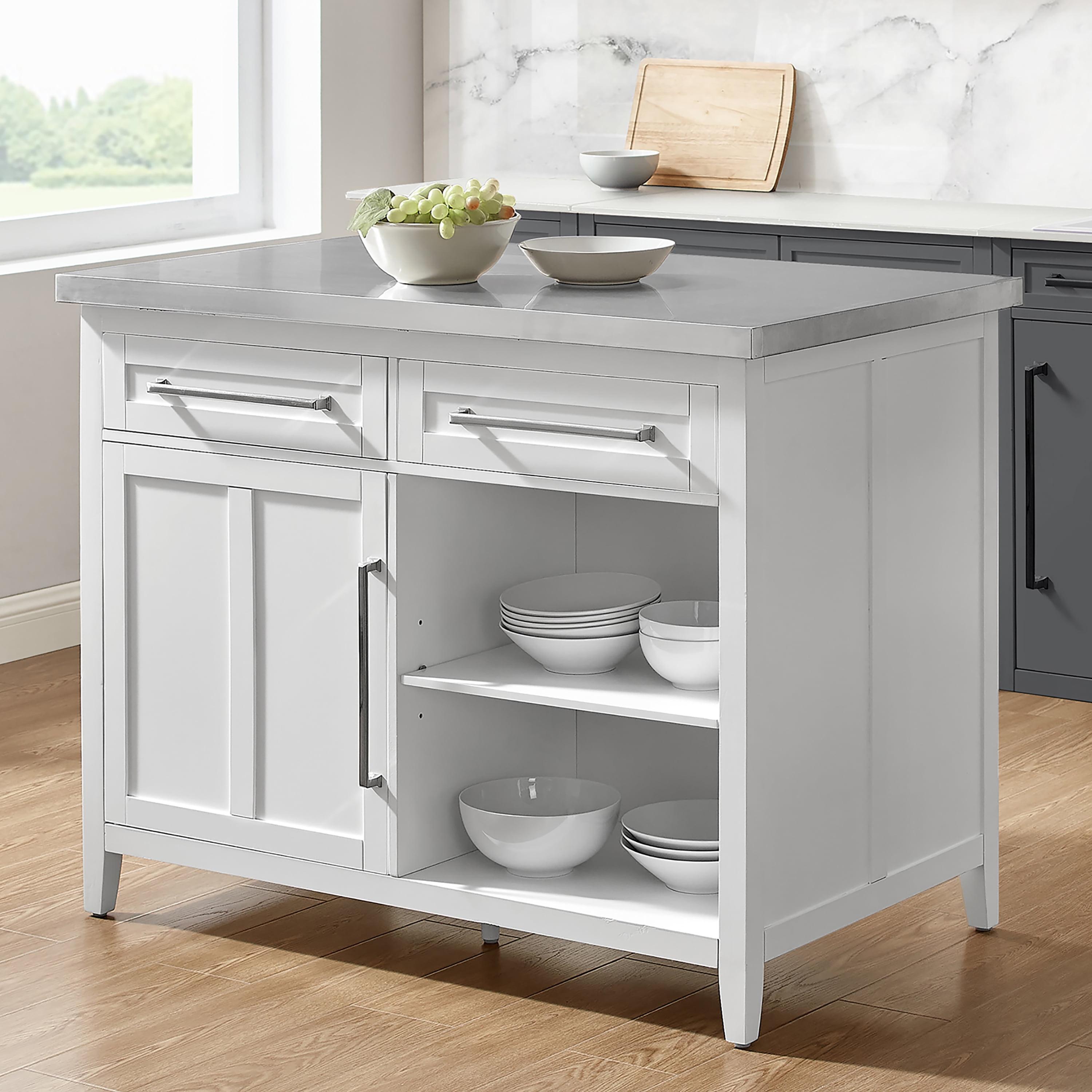Silvia 51'' Classic White Kitchen Island with Stainless Steel Top