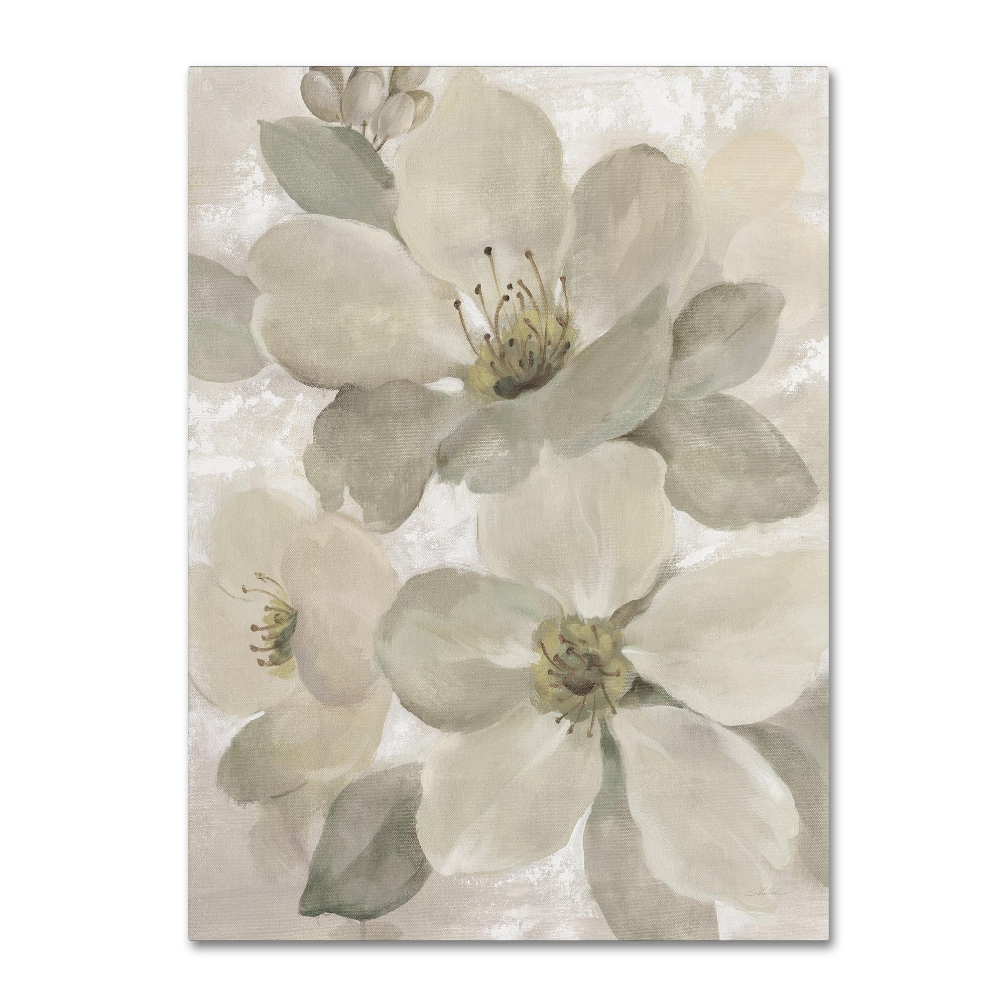 Silvia Vassileva 'White on White Floral I Crop Neutral' Canvas Art