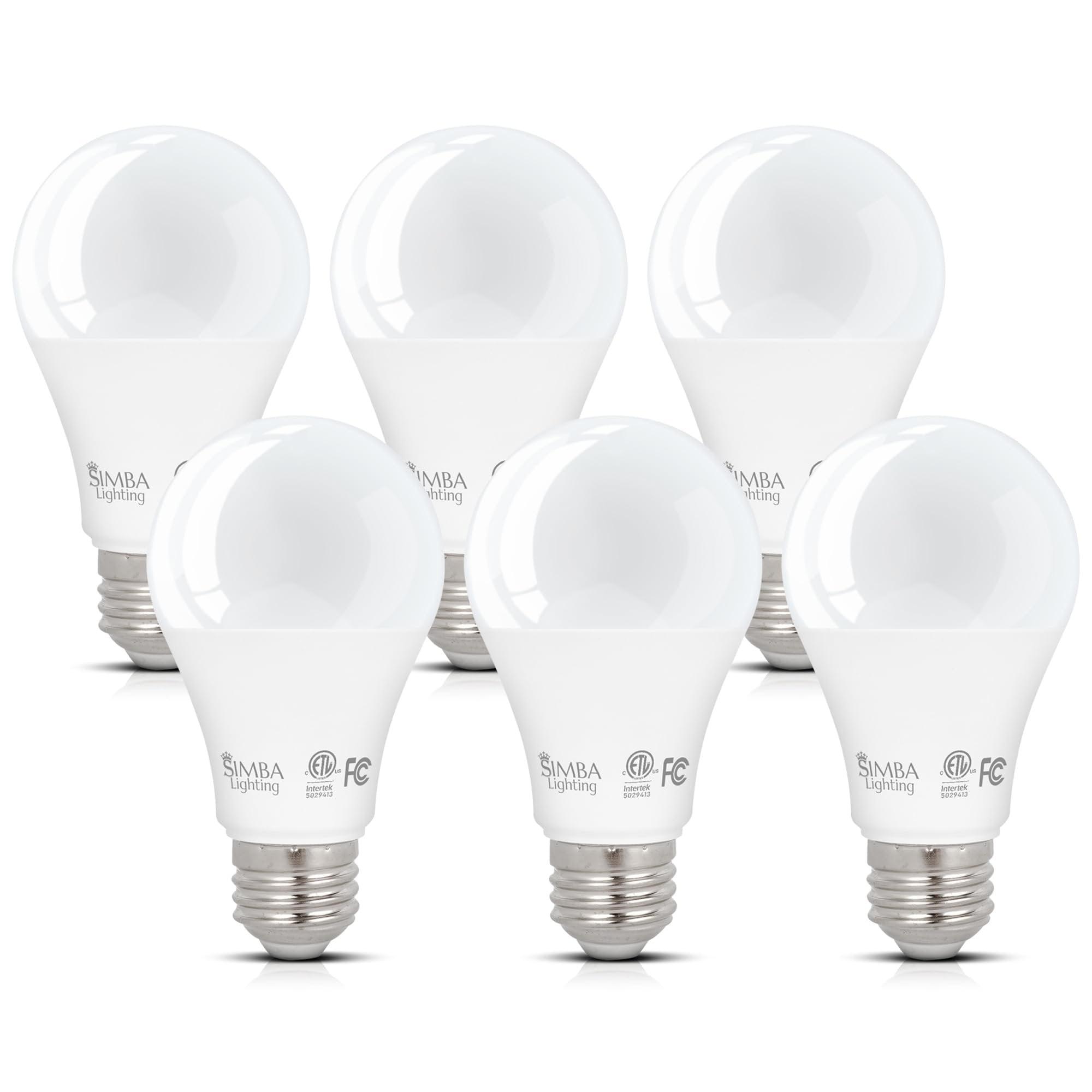 Simba Lighting LED A19 ETL Listed 9W 60W-75W Equivalent Dimmable Bulbs 120V E26 Base 5000K Daylight 6-Pack