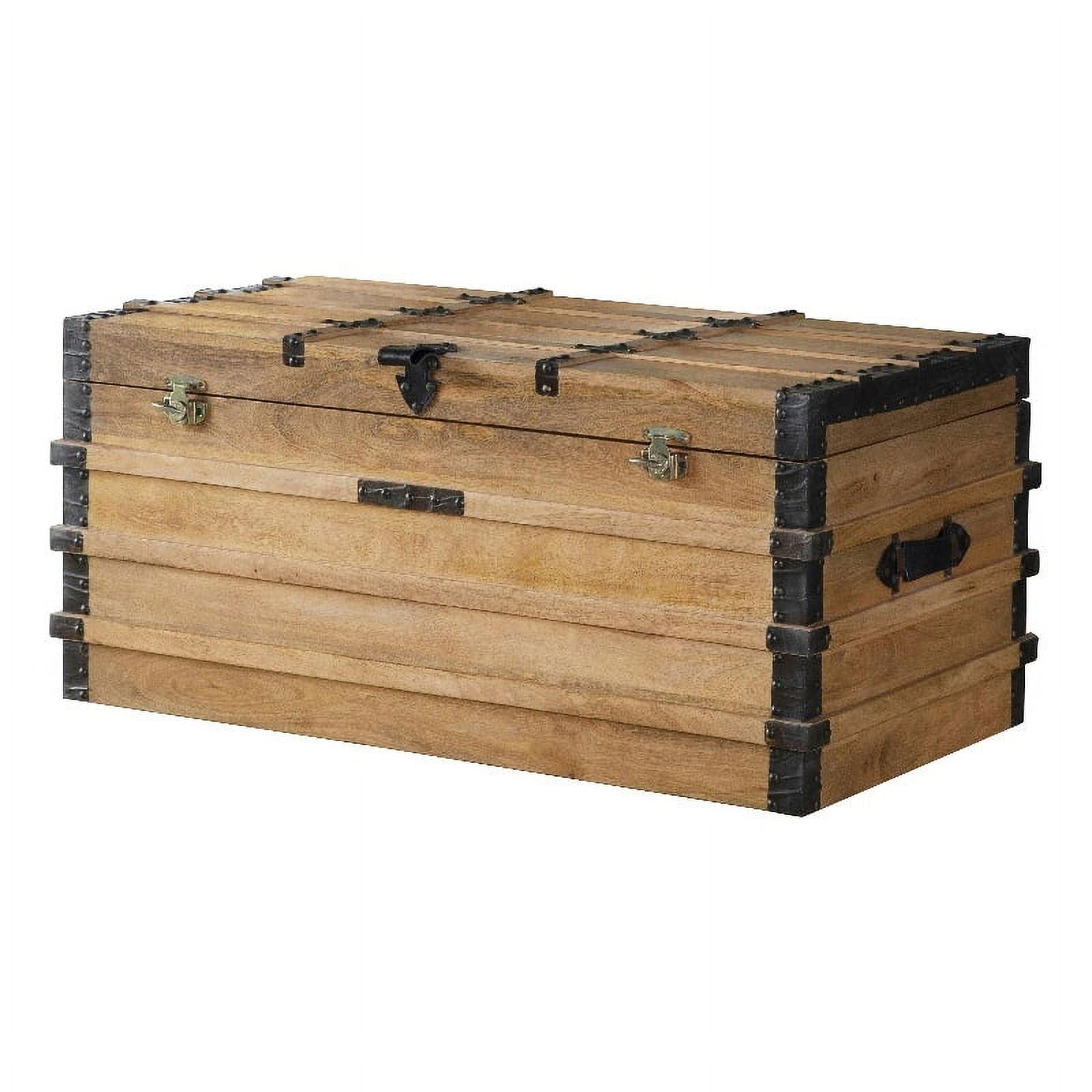 Natural Mango Wood and Black Metal Storage Trunk