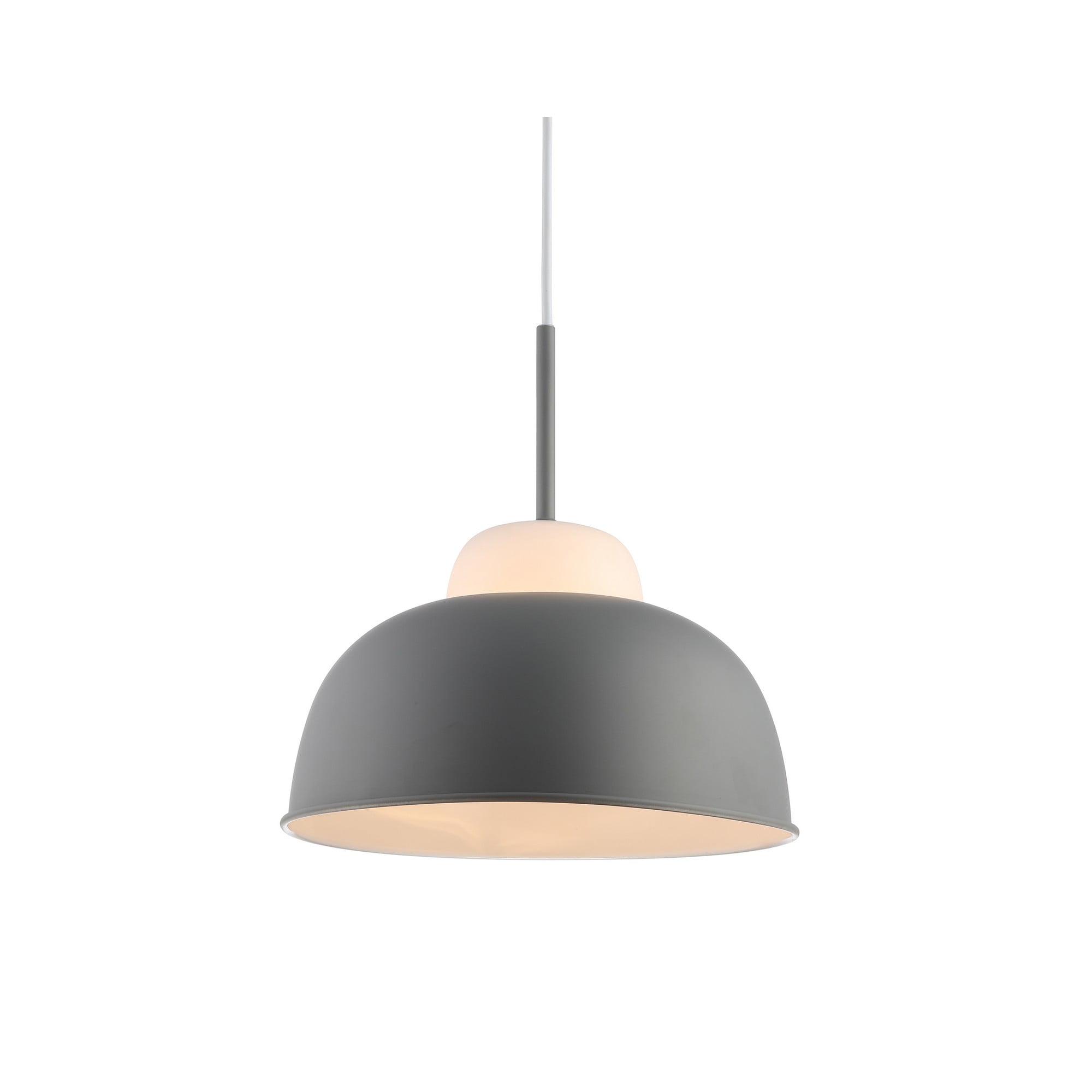 Simon 12" Matte Gray Metal & White Glass LED Pendant Light