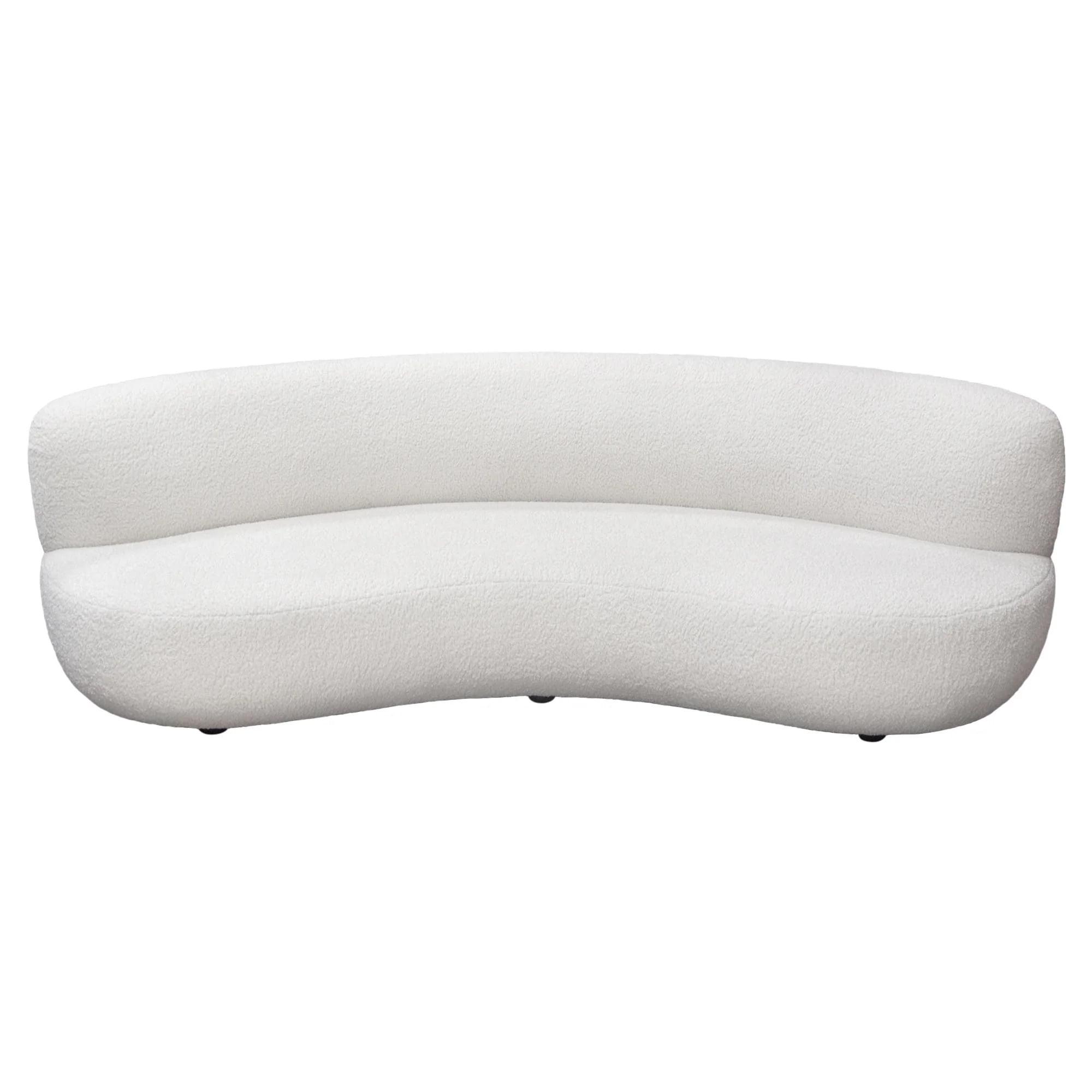 Simone Chic Curved 103'' White Faux Sheepskin Upholstered Sofa