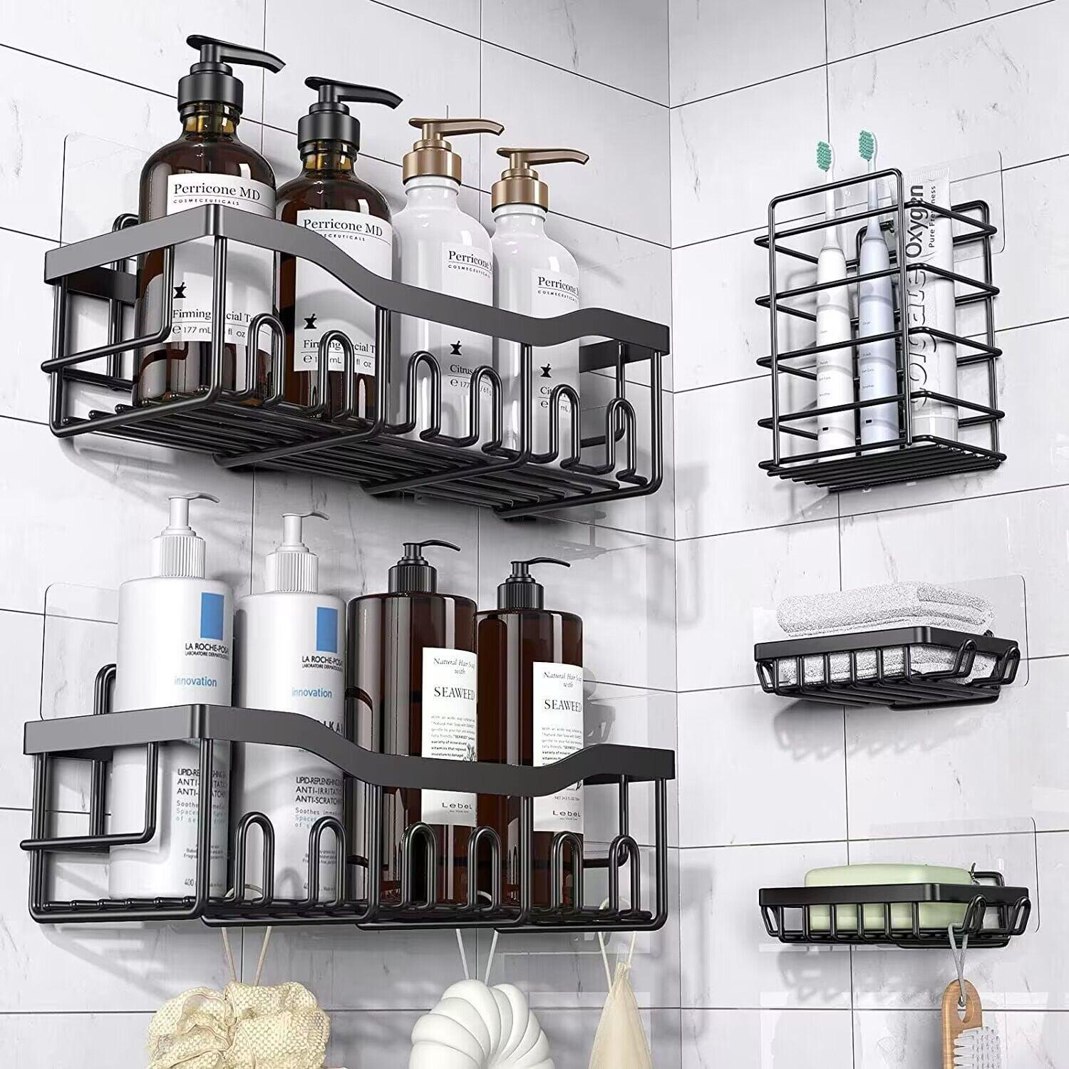 Black Stainless Steel 5-Pack Adhesive Shower Caddy Set