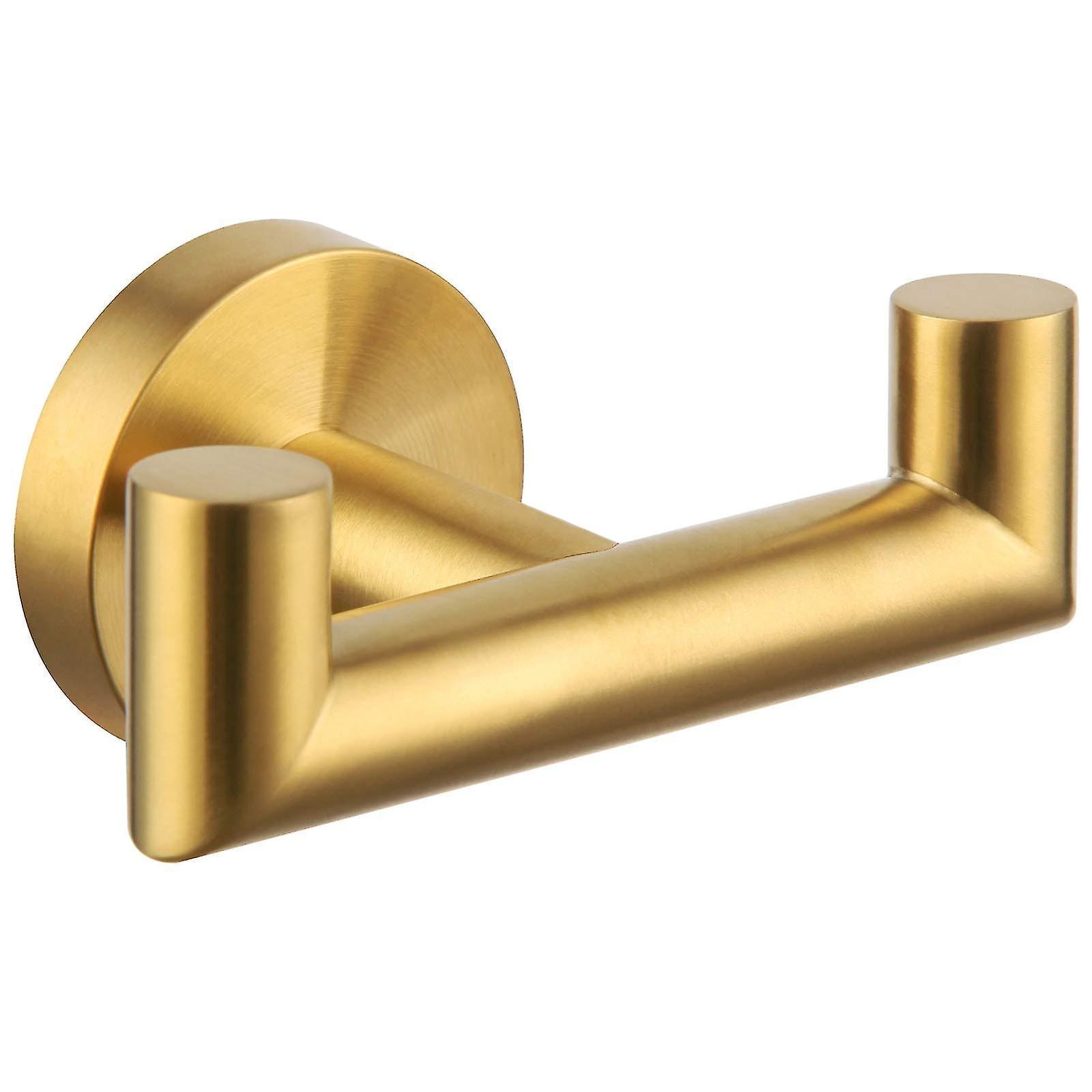 Simple Bathroom Double Hook Brushed Gold, Sus304 Stainless Steel Bath Towel Holder, Double Robe Hanger Wall Mount