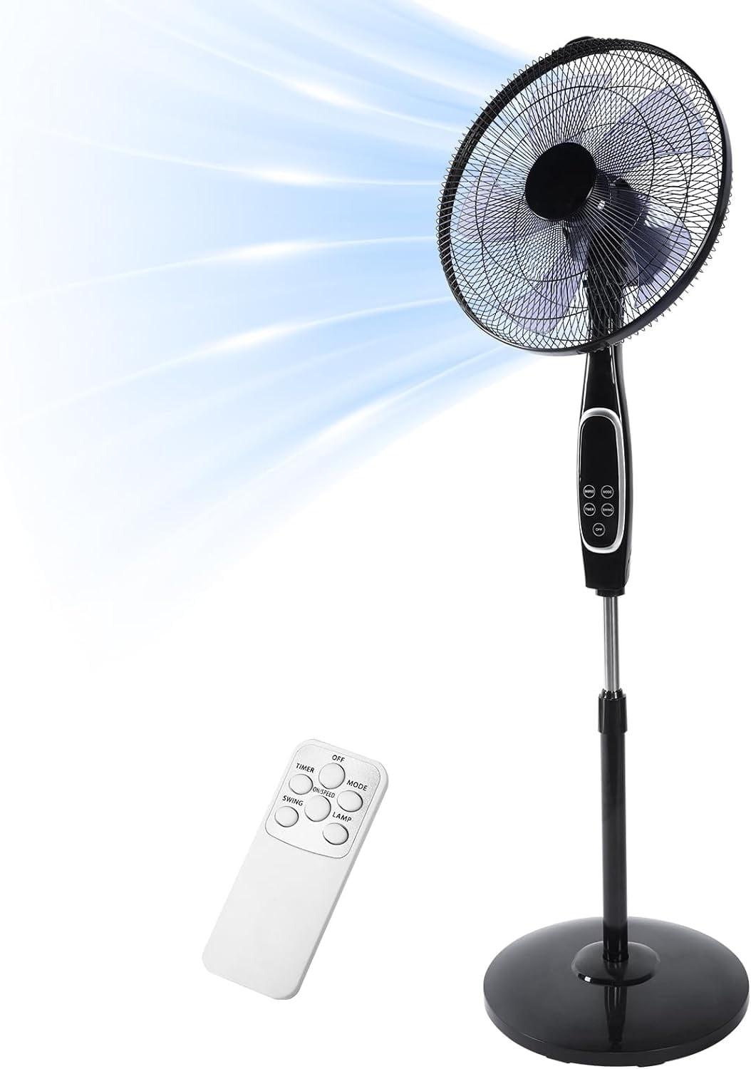 Black Adjustable Height Oscillating Floor Fan with Remote Control