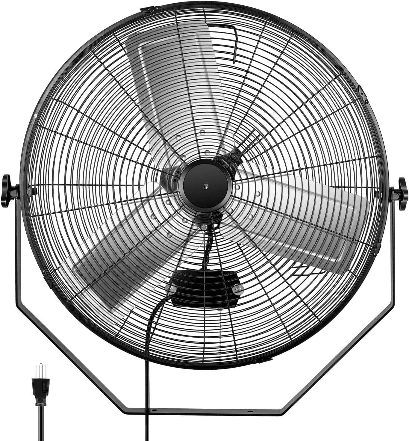 24-Inch Black Industrial Wall Mount Fan with Aluminum Blades