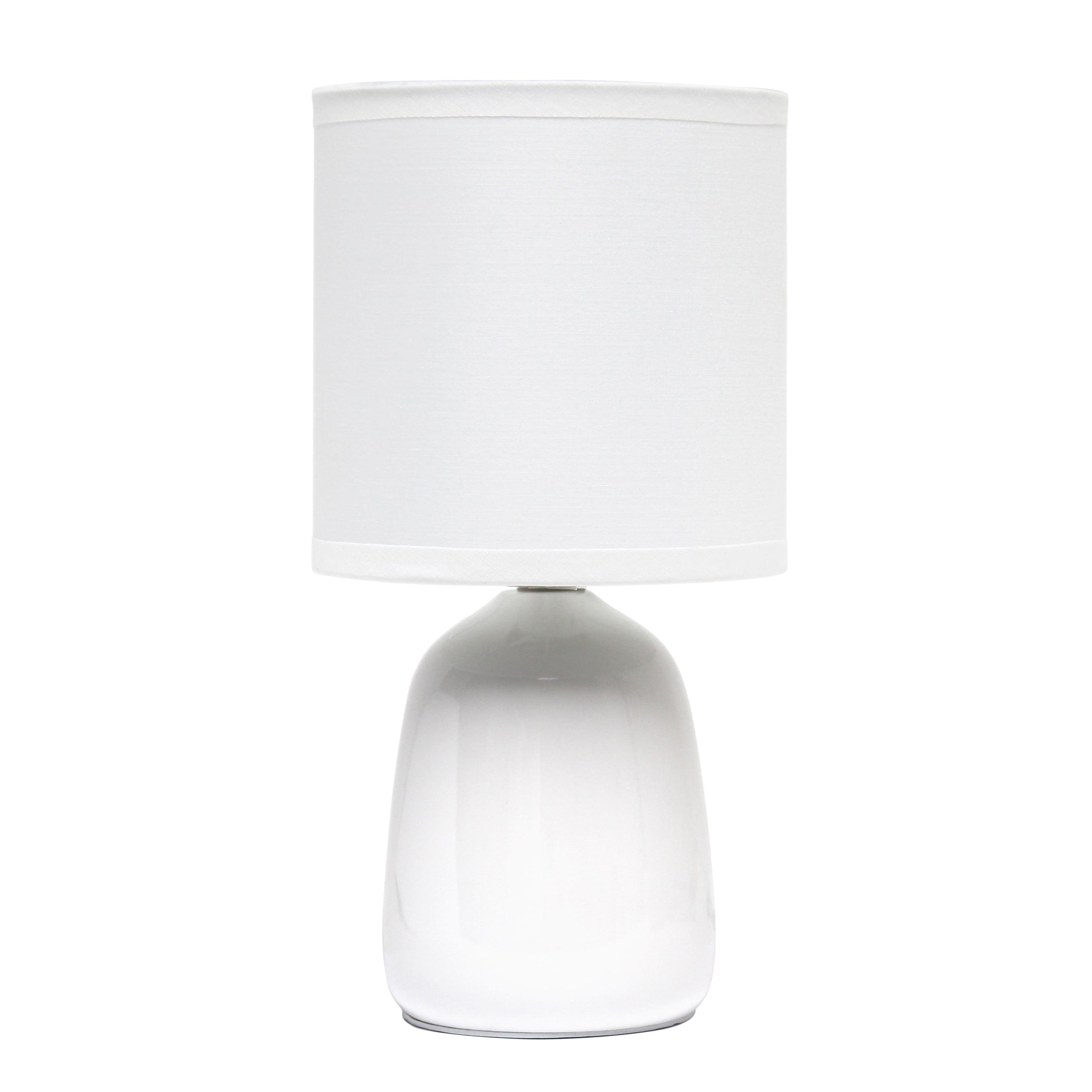 Simple Designs 10.04" Tall Traditional Ceramic Thimble Base Bedside Table Desk Lamp with Matching Fabric Shade for Home Decor, Nightstand, Bedroom, Living Room, Entryway, Office, Off White