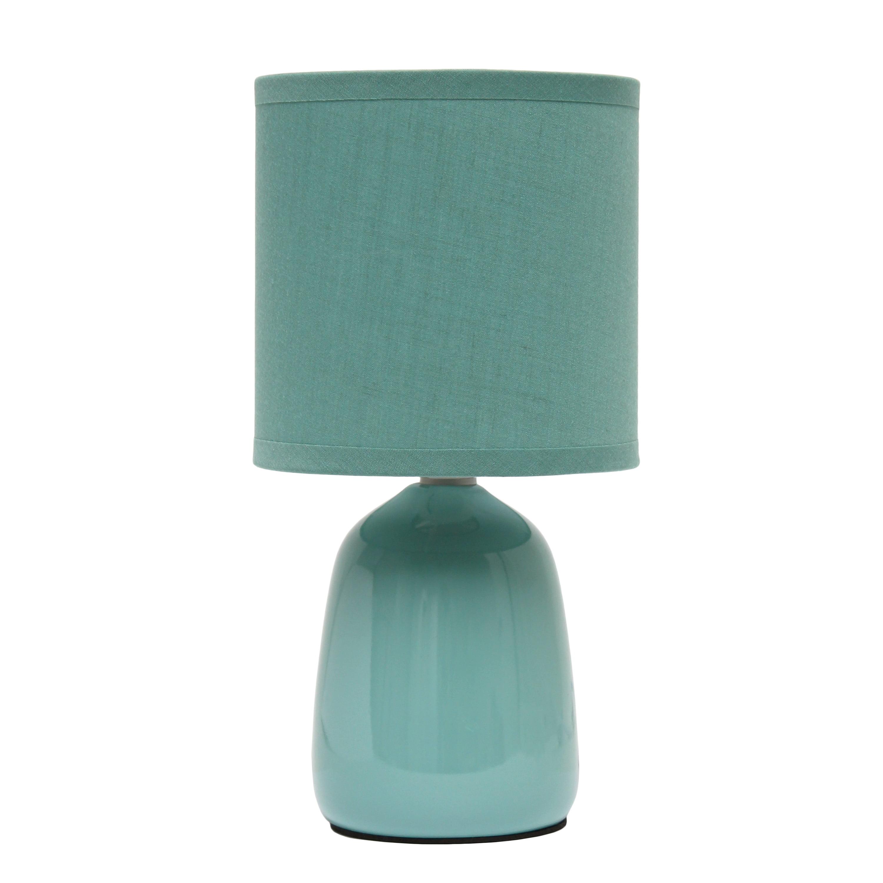 10.04" Traditional Ceramic Thimble Base Bedside Table Desk Lamp with Matching Fabric Shade Light Aqua Blue - Simple Designs: ETL Listed