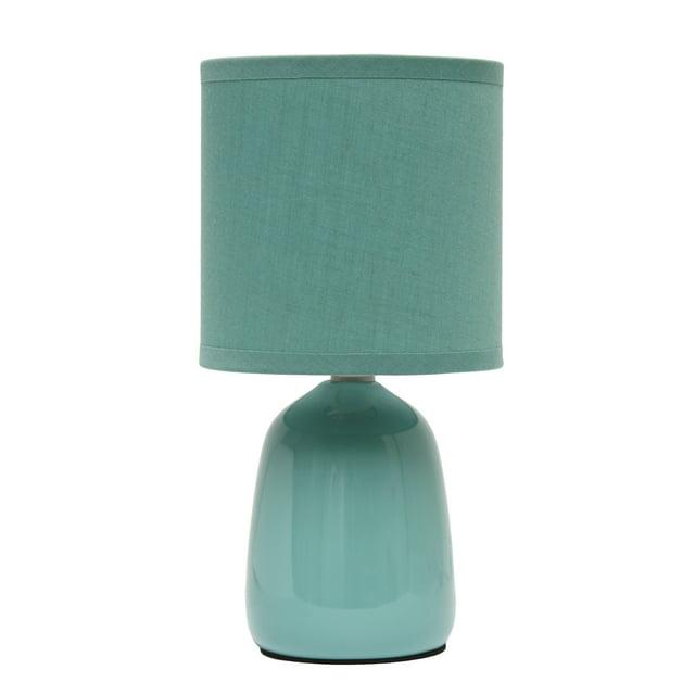 10.04" Traditional Ceramic Thimble Base Bedside Table Desk Lamp with Matching Fabric Shade Light Aqua Blue - Simple Designs: ETL Listed