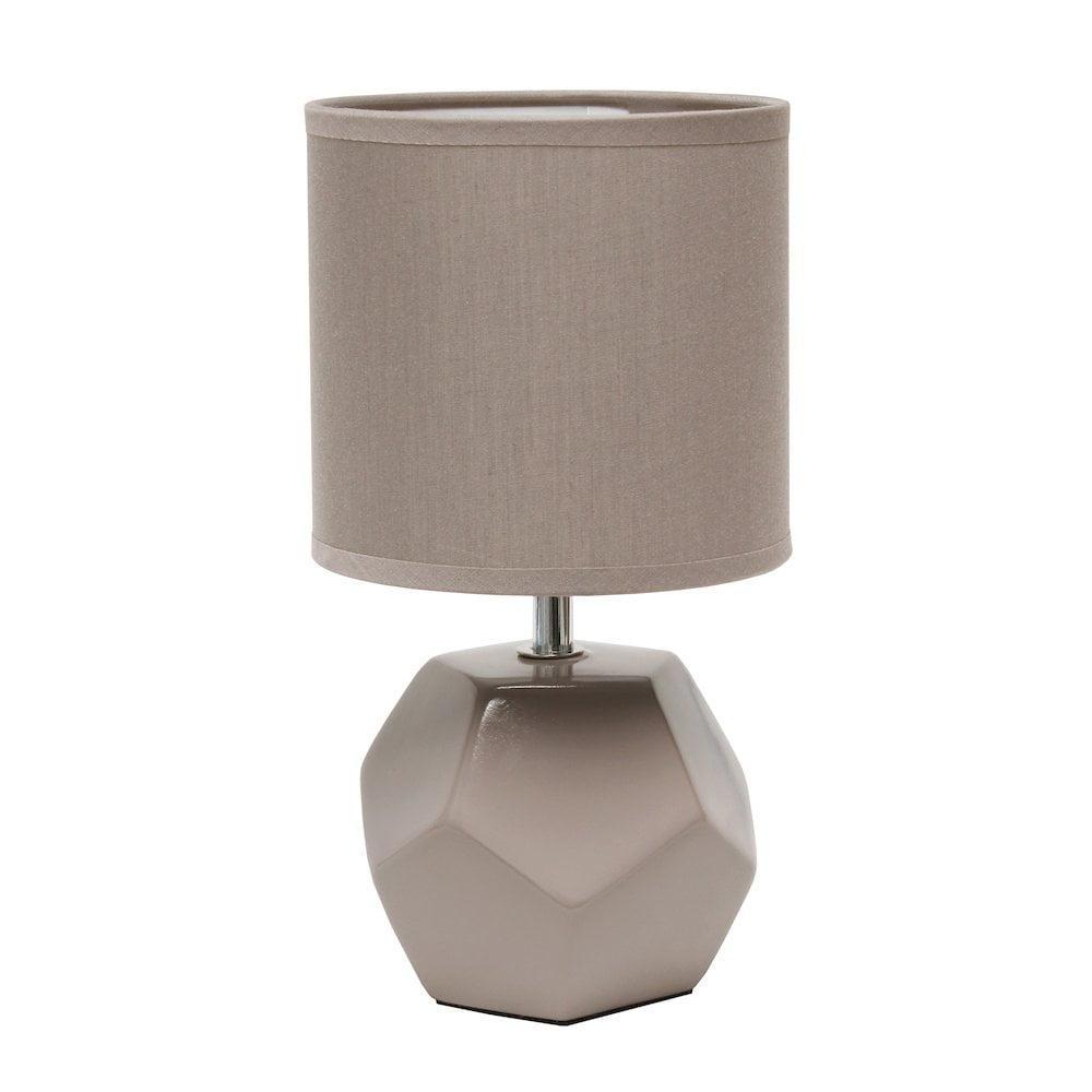 Simple Designs Round Prism Mini Table Lamp with Matching Fabric Shade Gray