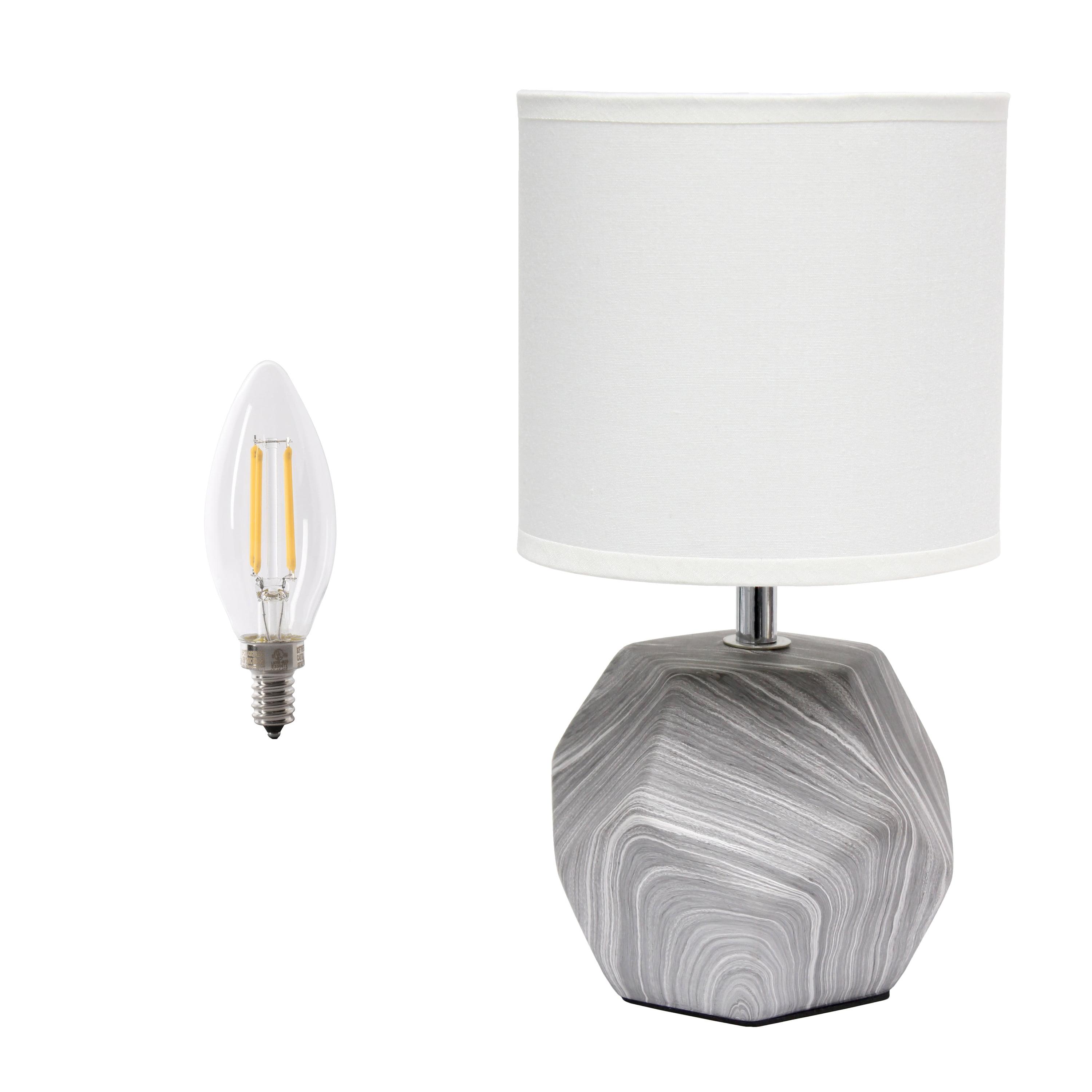 Simple Designs 10.24" Round Geometric Prism Mini Table Lamp with Matching Fabric Shade (Includes LED Light Bulb) Gray/White