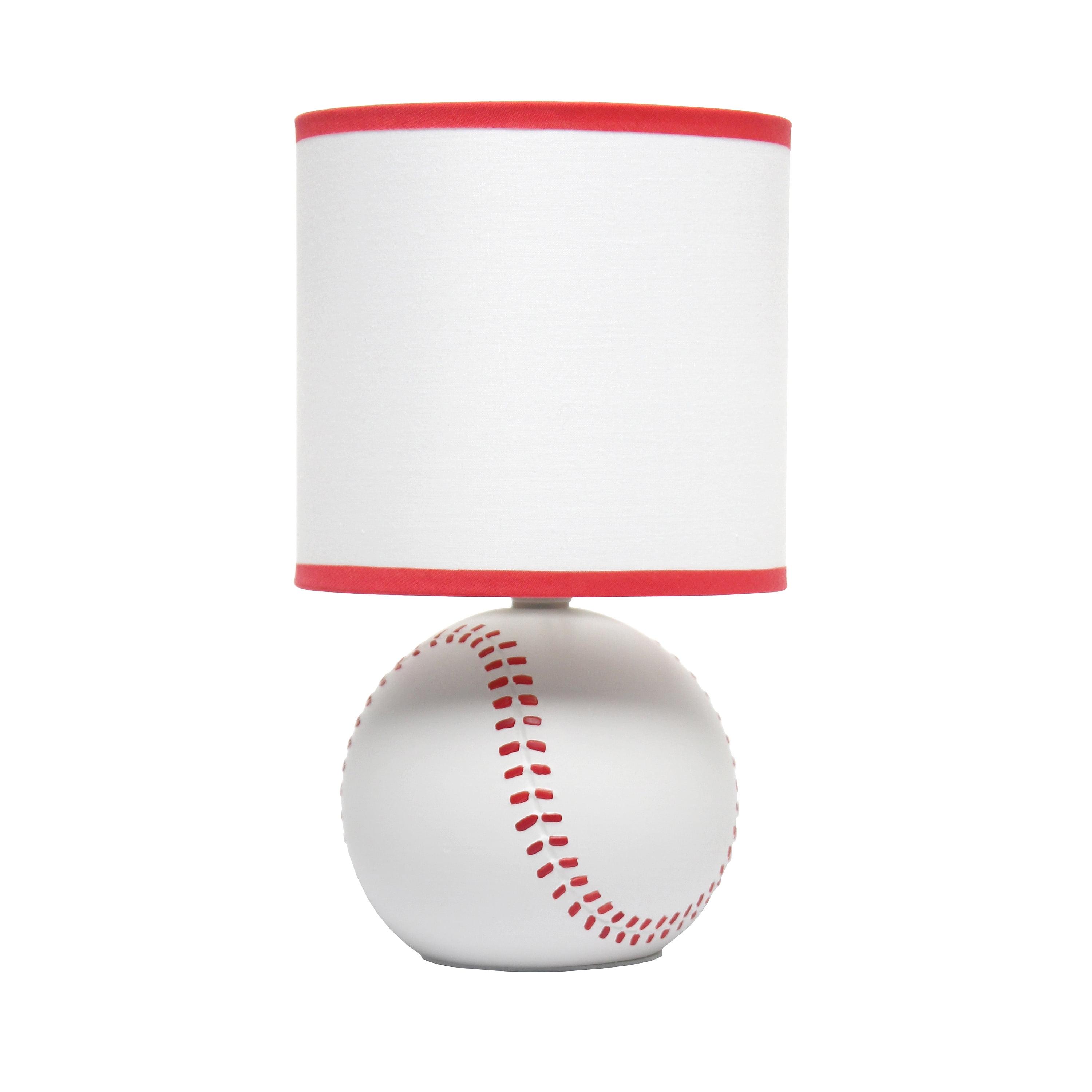 Simple Designs 10.7" SportsLite Mini Baseball Table Lamp Mancave White and Red