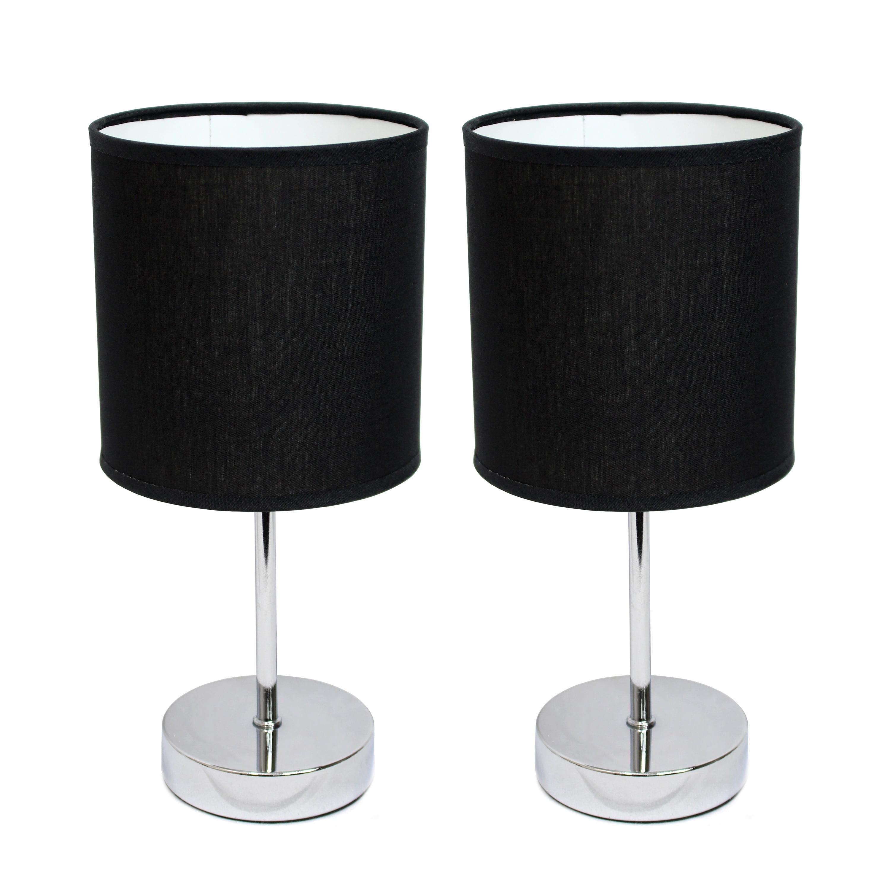 Simple Designs 11.81" 2-Pack Basic Chrome Mini Table Lamp Set with Fabric Shades, Black