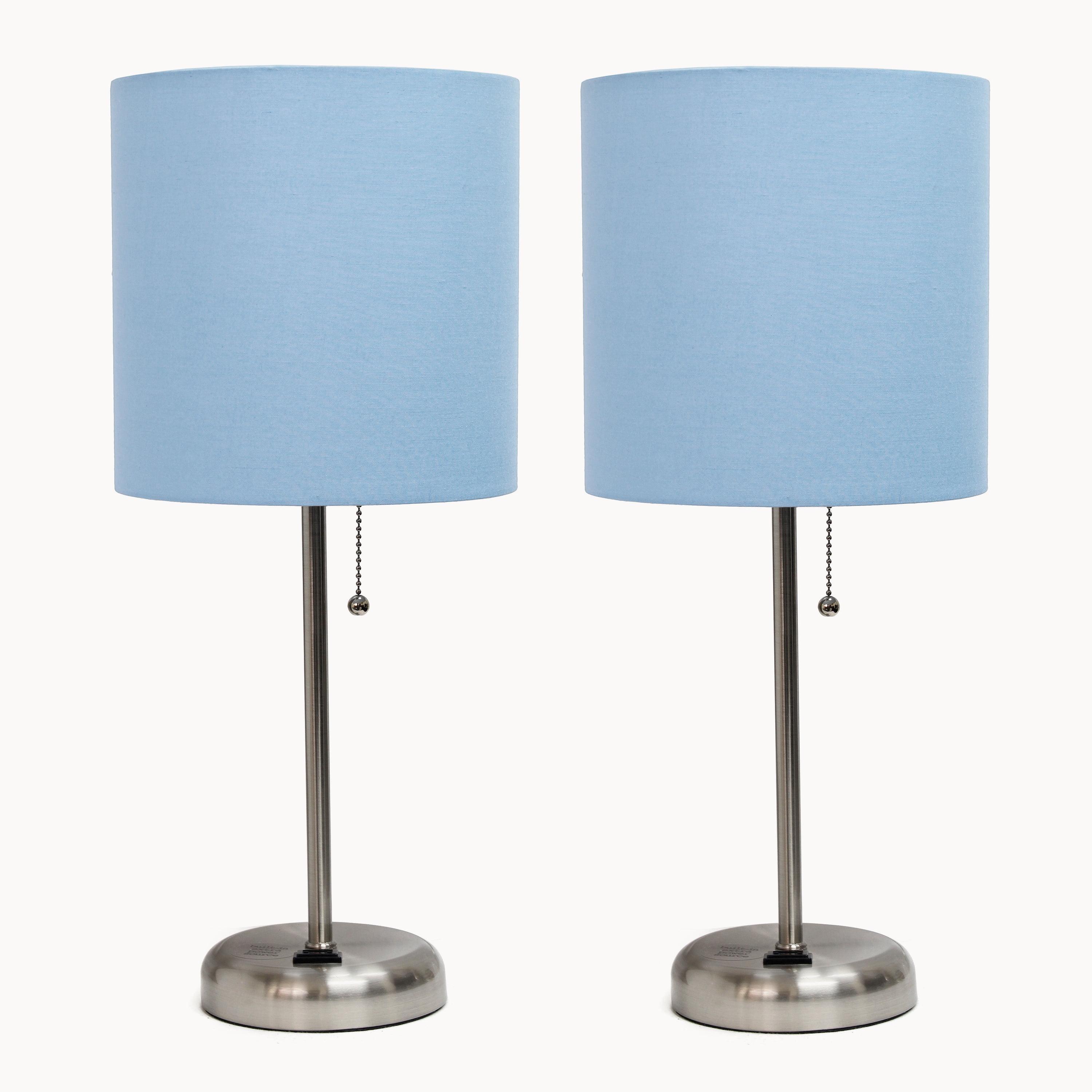 Zainab 19.5" Brushed Steel Table Lamp with Outlet