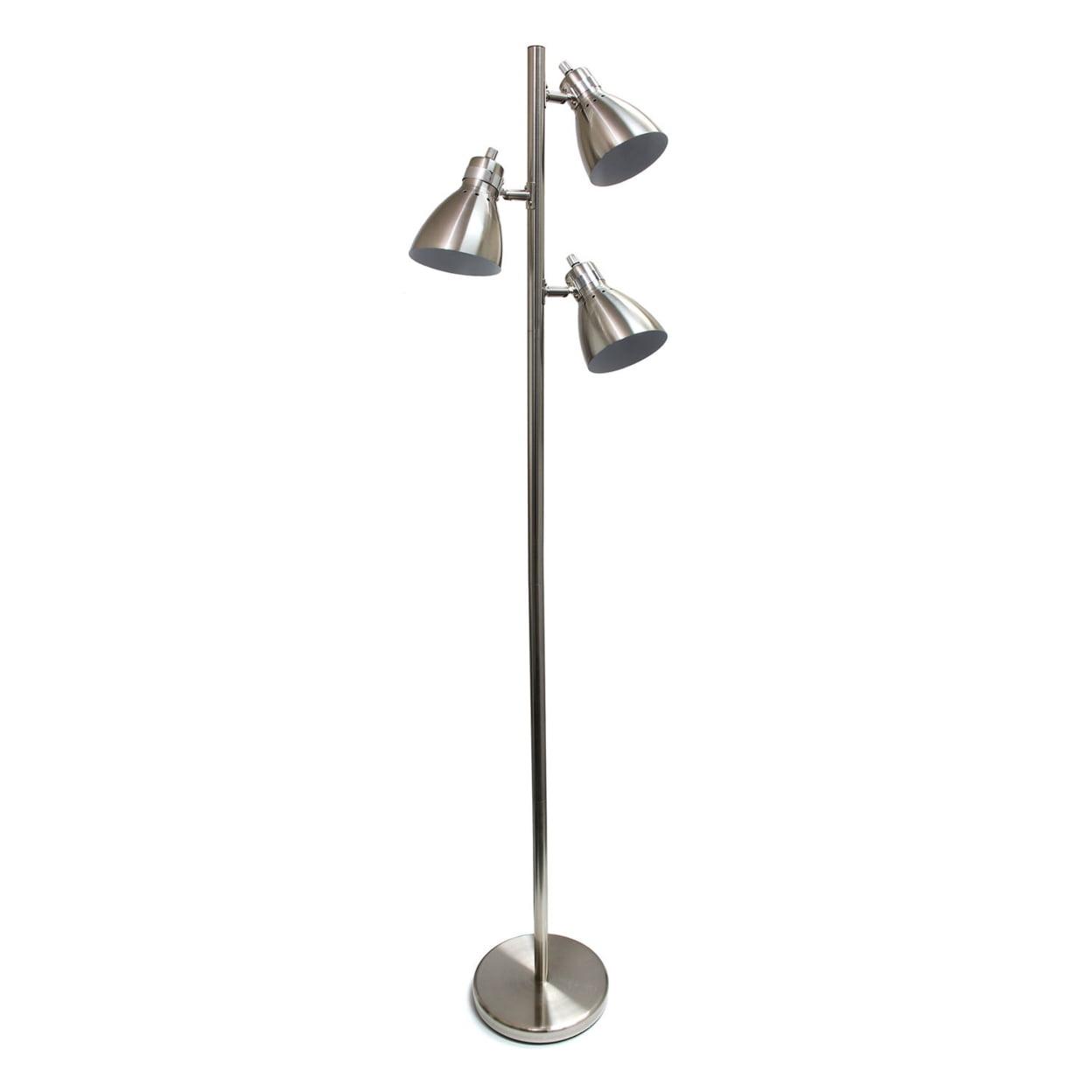 Simple Designs 3-Light Tree Floor Lamp, 63-3/8", Brushed Nickel Shade/ Brushed Nickel Base