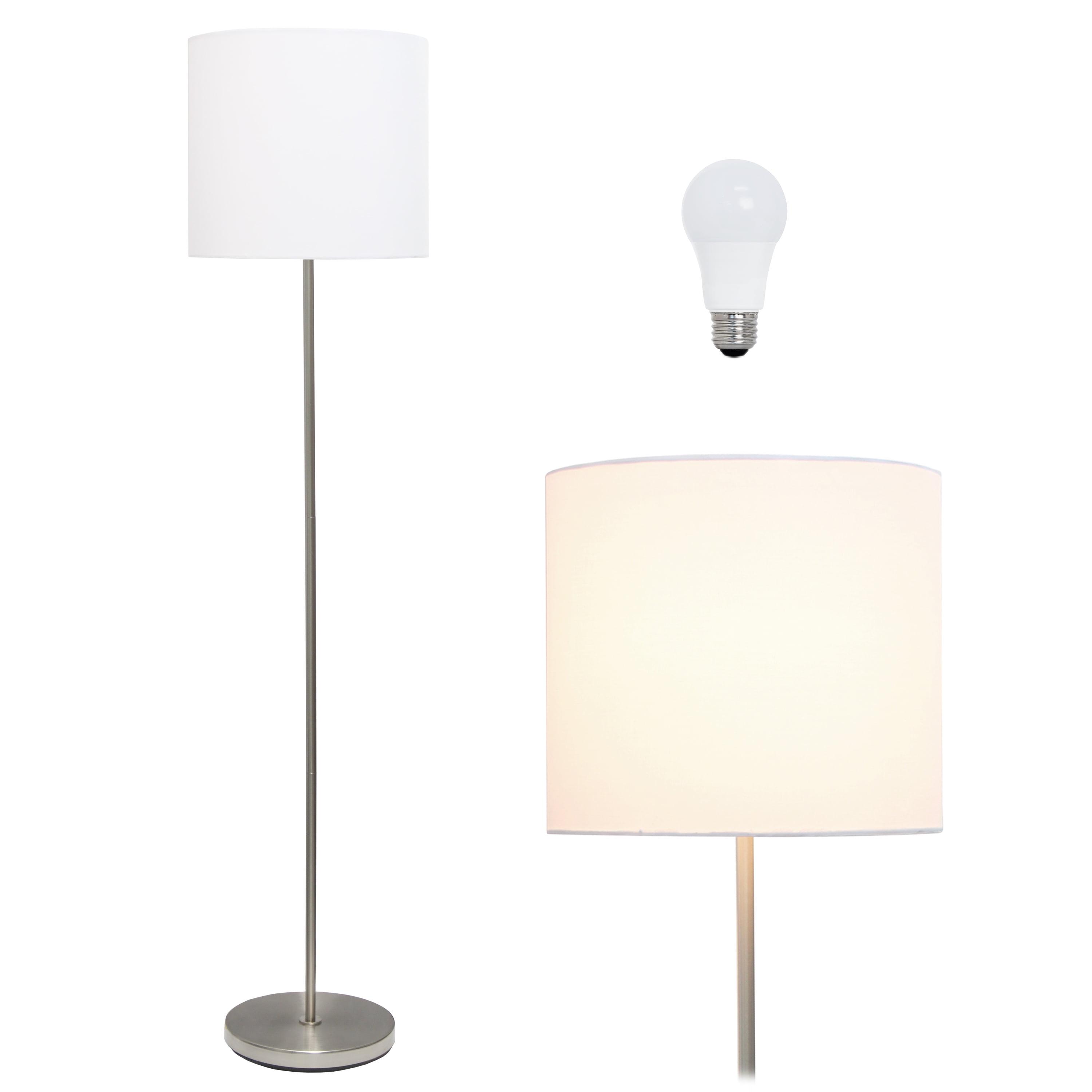 Drum Shade Floor Lamp White - Simple Designs: Brushed Nickel, Modern Style, ETL Listed