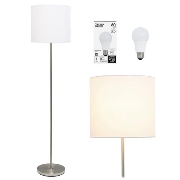 Drum Shade Floor Lamp White - Simple Designs: Brushed Nickel, Modern Style, ETL Listed
