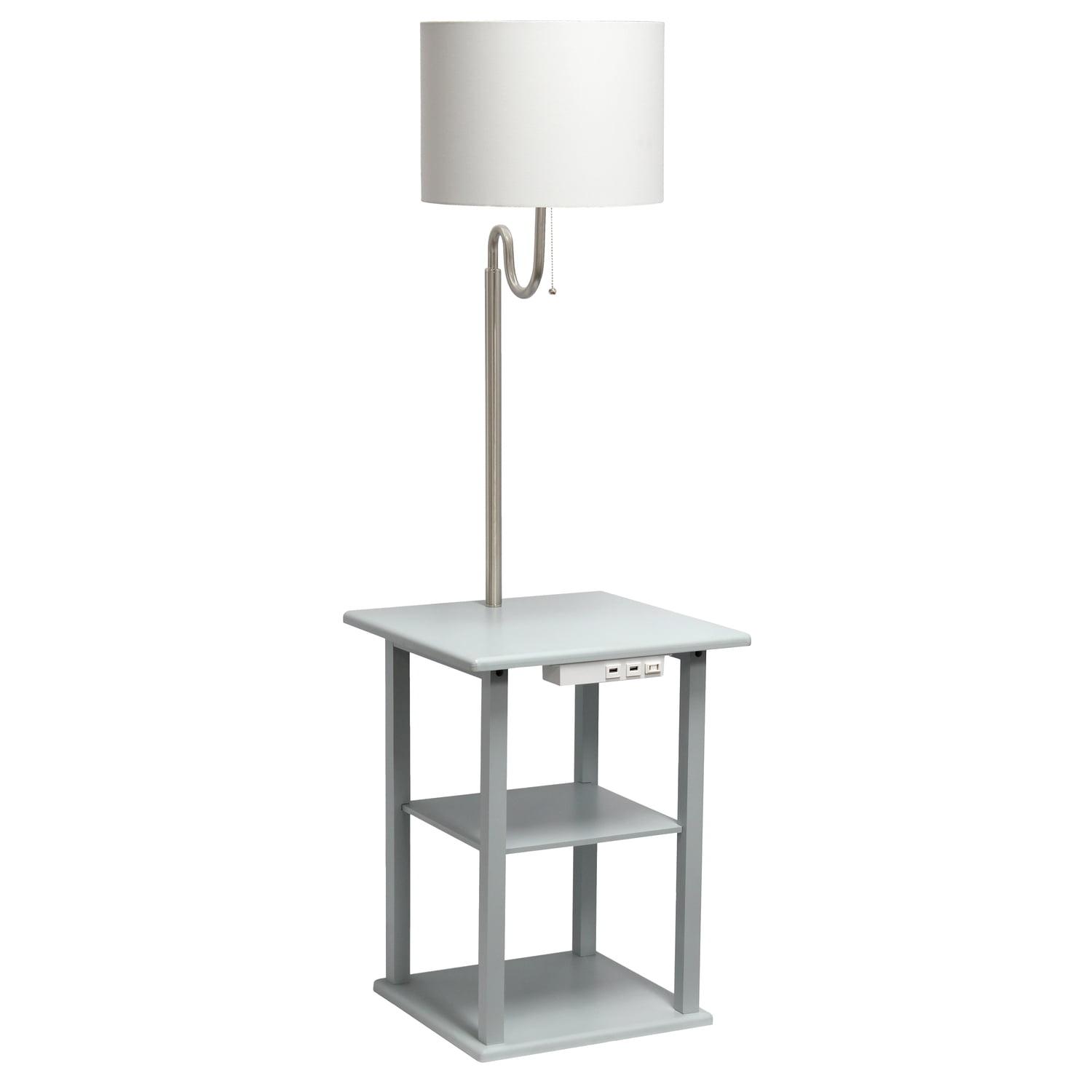 Gray 57" Modern 2-Tier End Table Floor Lamp with USB Ports