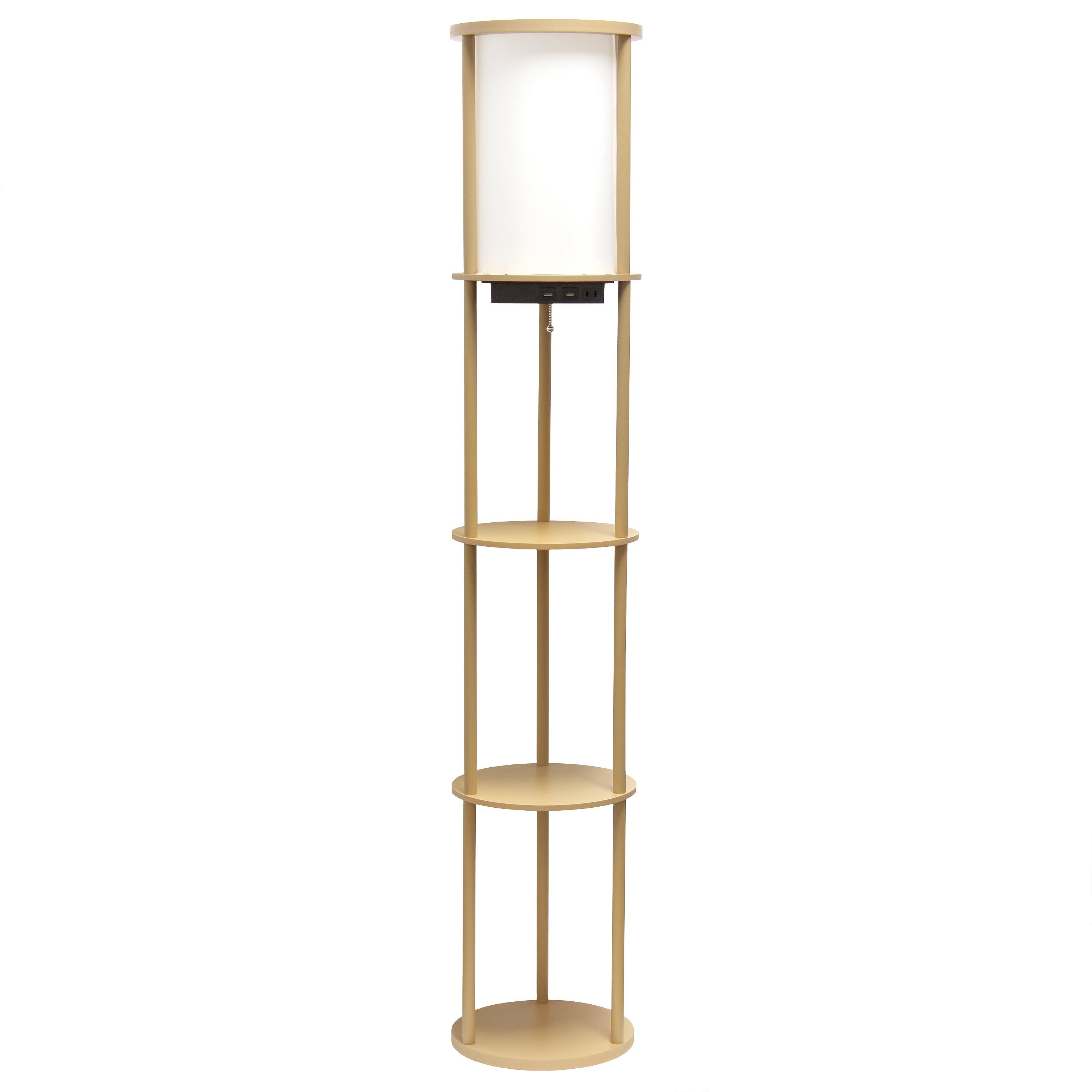 Modern Tan 62.5" Shelf Etagere Floor Lamp with USB Charging Ports