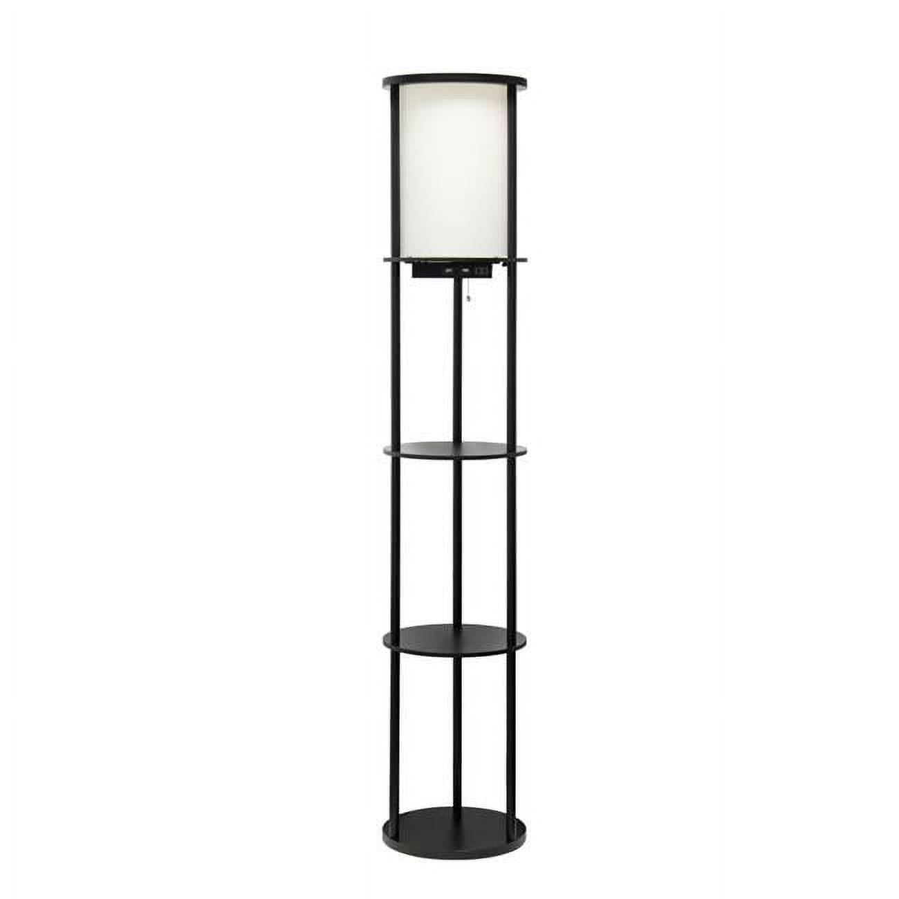 Elegant 62.5" Black Etagere Floor Lamp with USB Ports and Linen Shade