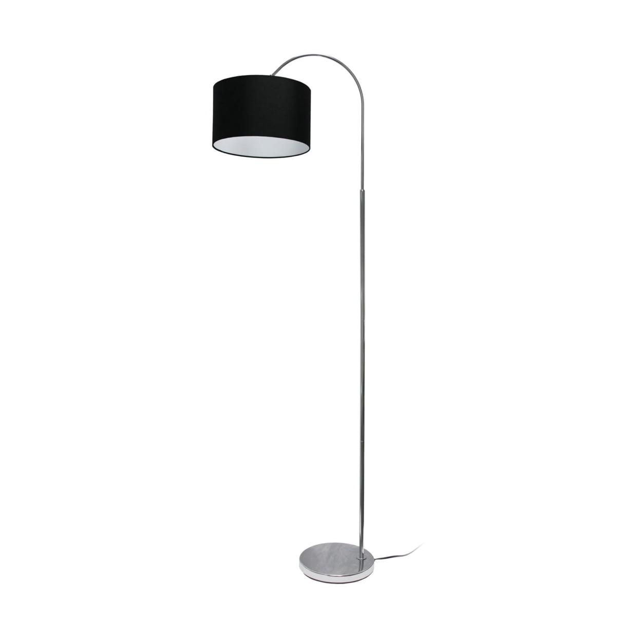 Arched Brushed Nickel Floor Lamp with Black Drum Shade