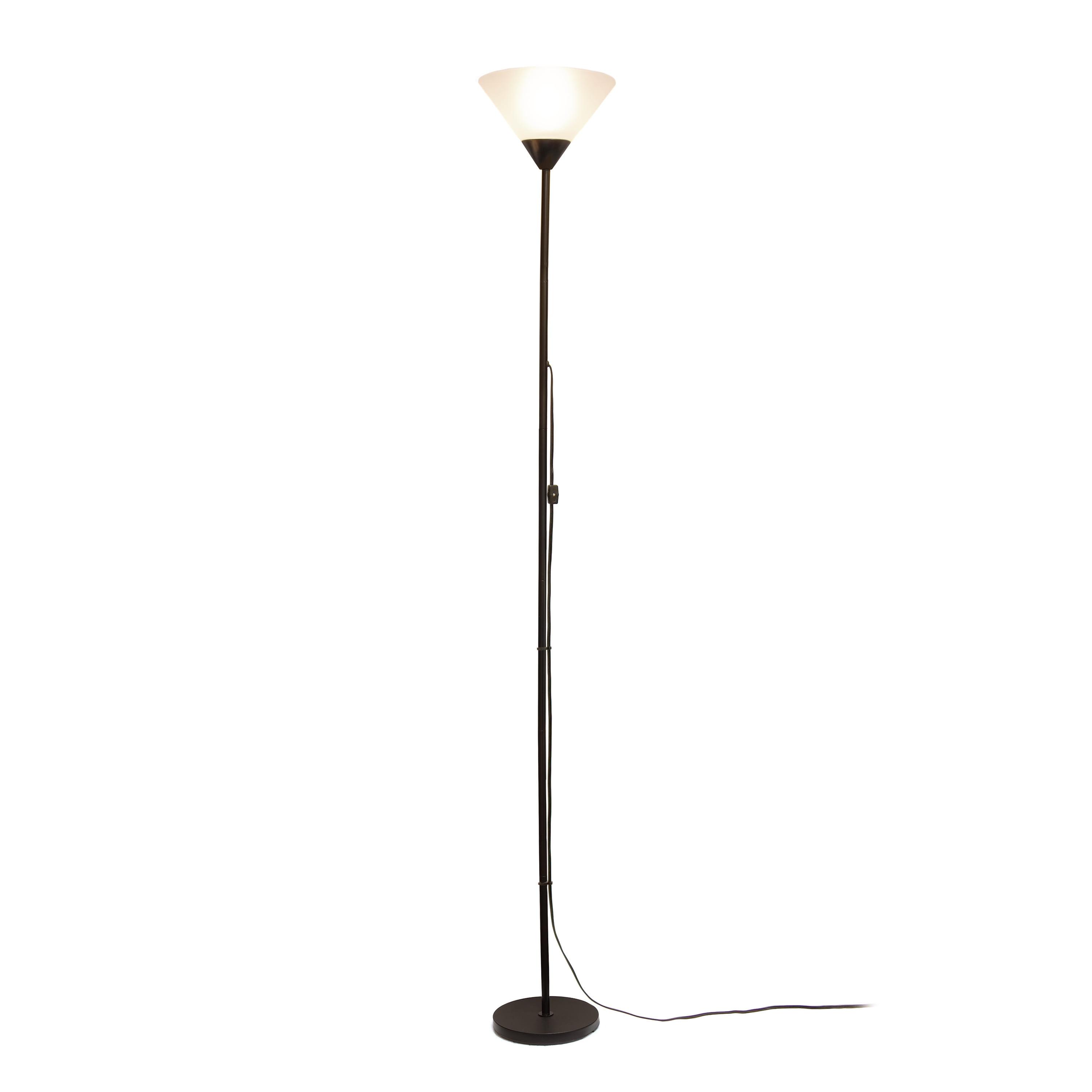 Adjustable Black Metal Torchiere Floor Lamp with White Shade