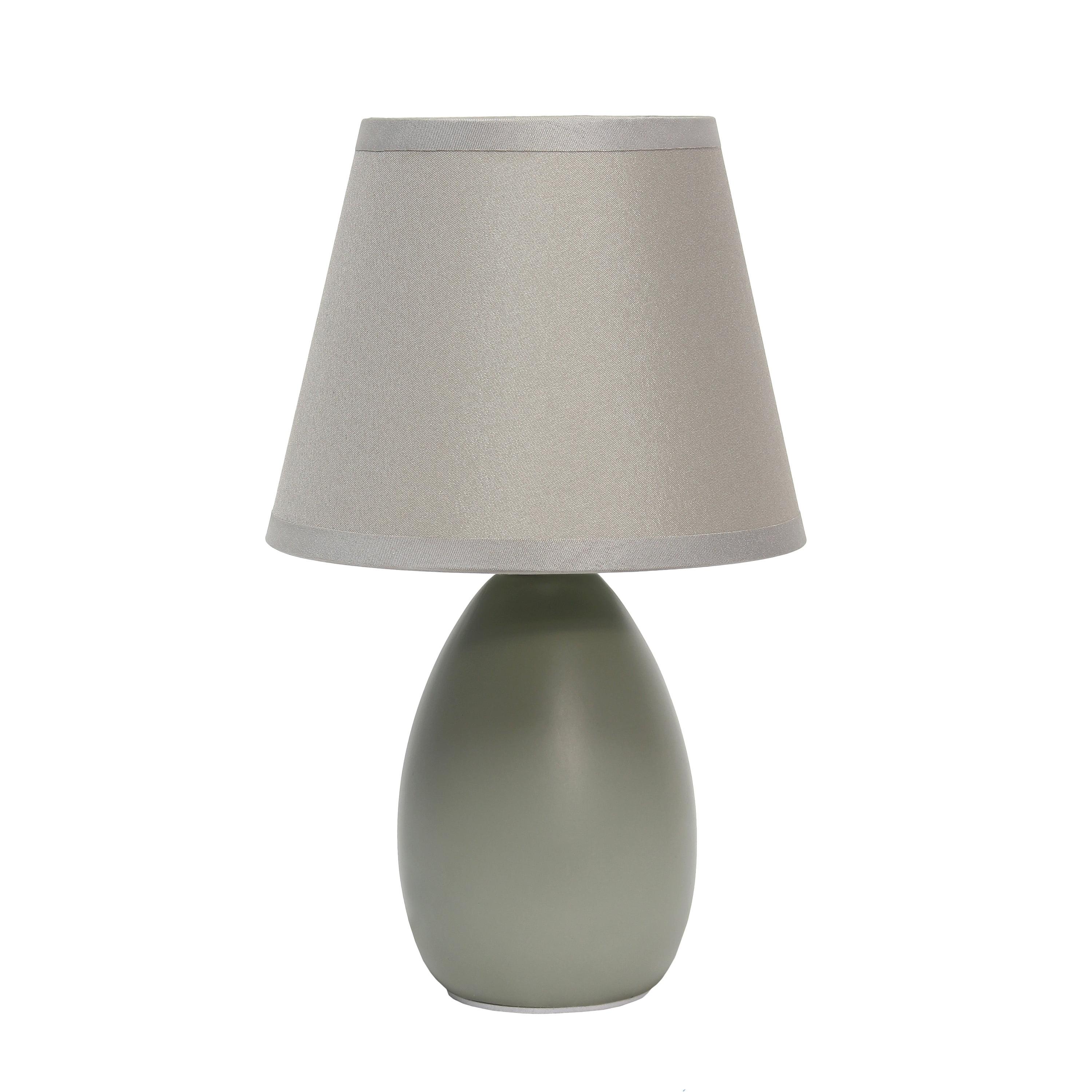 Simple Designs 9.45" Mini Egg Oval Ceramic Table Lamp with Matching Shade (Includes LED Light Bulb) Gray