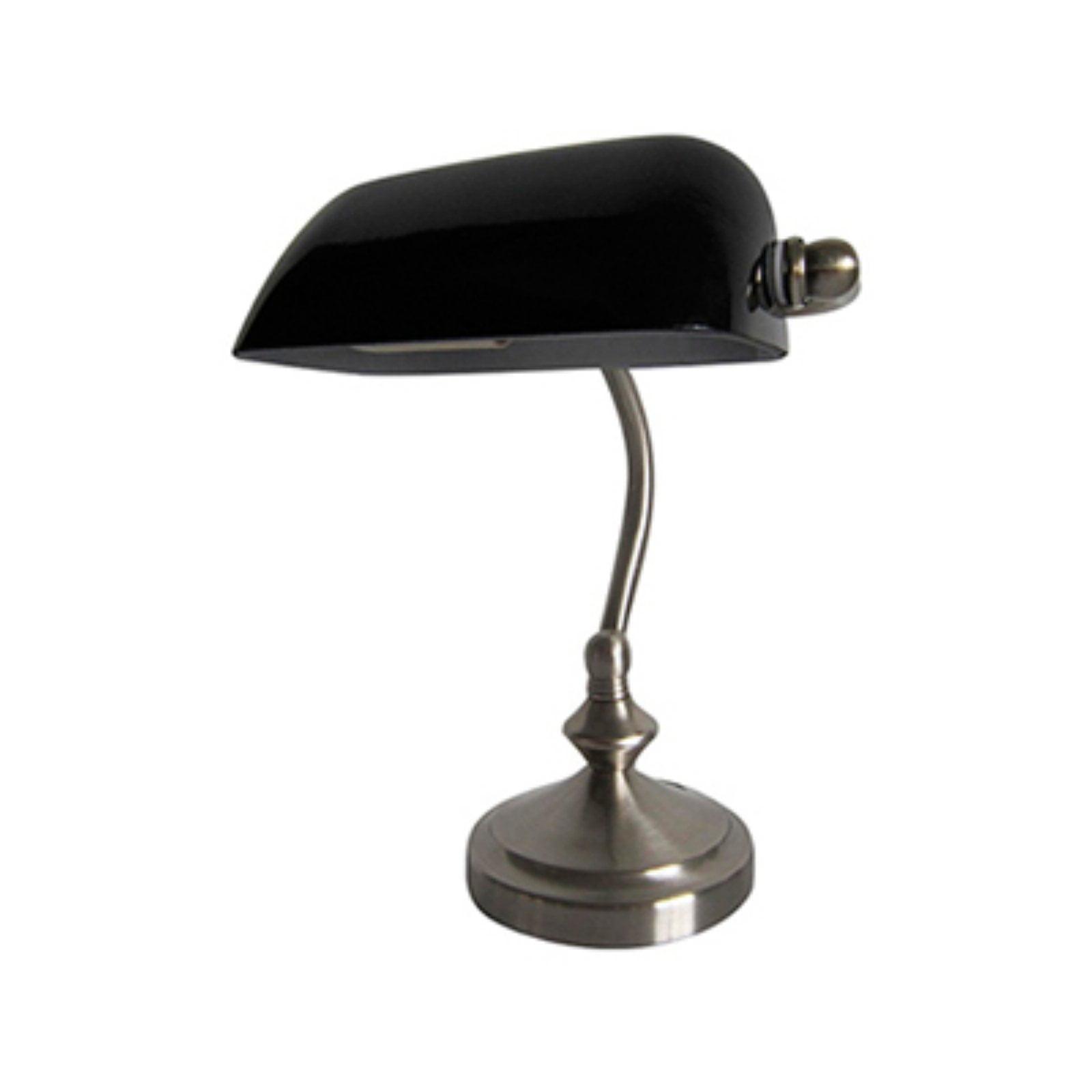 Black Brushed Nickel Arc Nightstand Lamp with Glass Shade