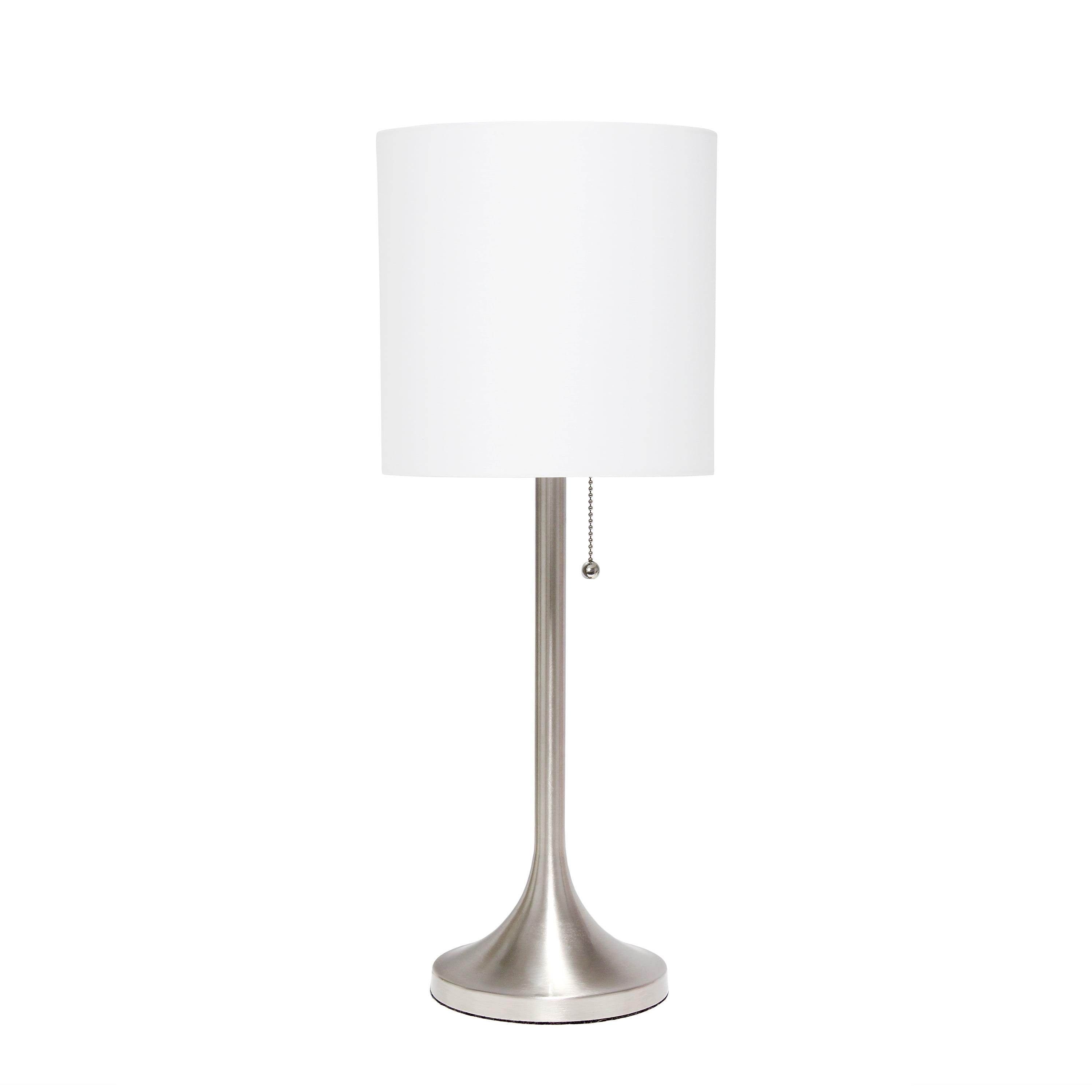 Brushed Nickel and White Tapered Table Lamp with Fabric Shade